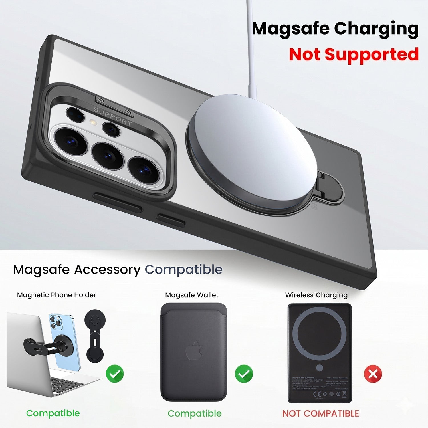 For Samsung Galaxy S26 Ultra Back Cover Case Crystal (Lifetime Anti Yellow | Magnetic Ring Stand | Camera Lens Protection | MagSafe Compatible)