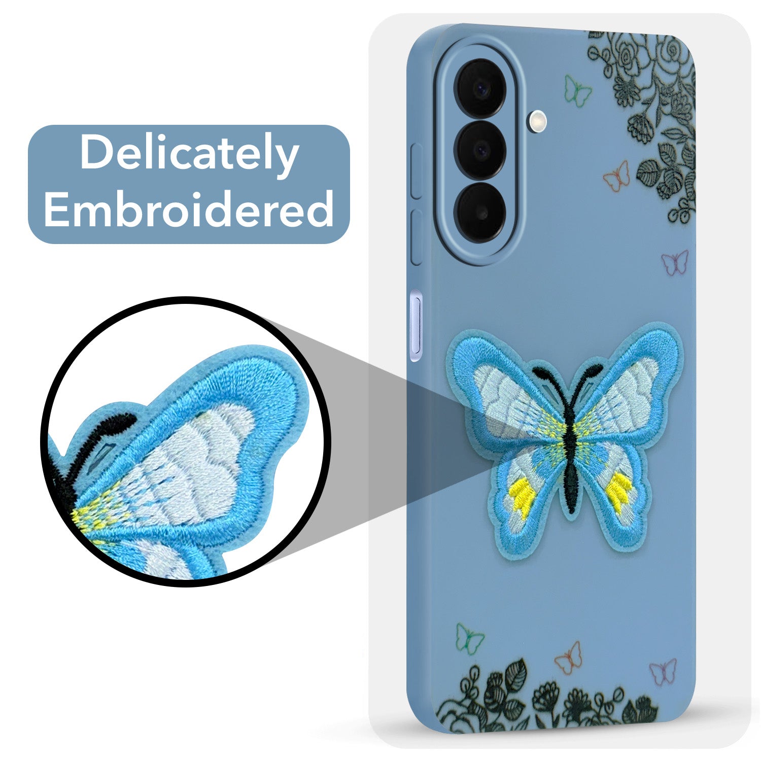 For Samsung Galaxy A27 5G | Samsung Galaxy M47 5G Back Cover Case (Soft Butterfly Embroidery | Women Teen Girls | Camera Protection| Matte Silicone)