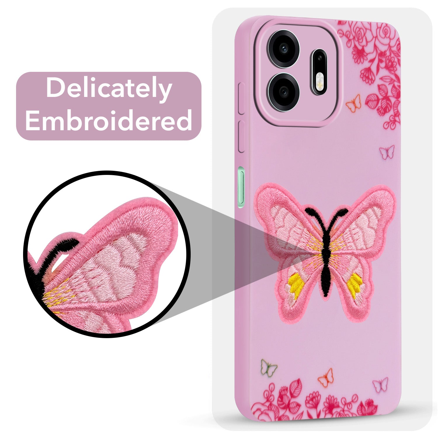 For OnePlus N6 Back Cover Case (Soft Butterfly Embroidery | Women Teen Girls | Camera Protection| Matte Silicone)