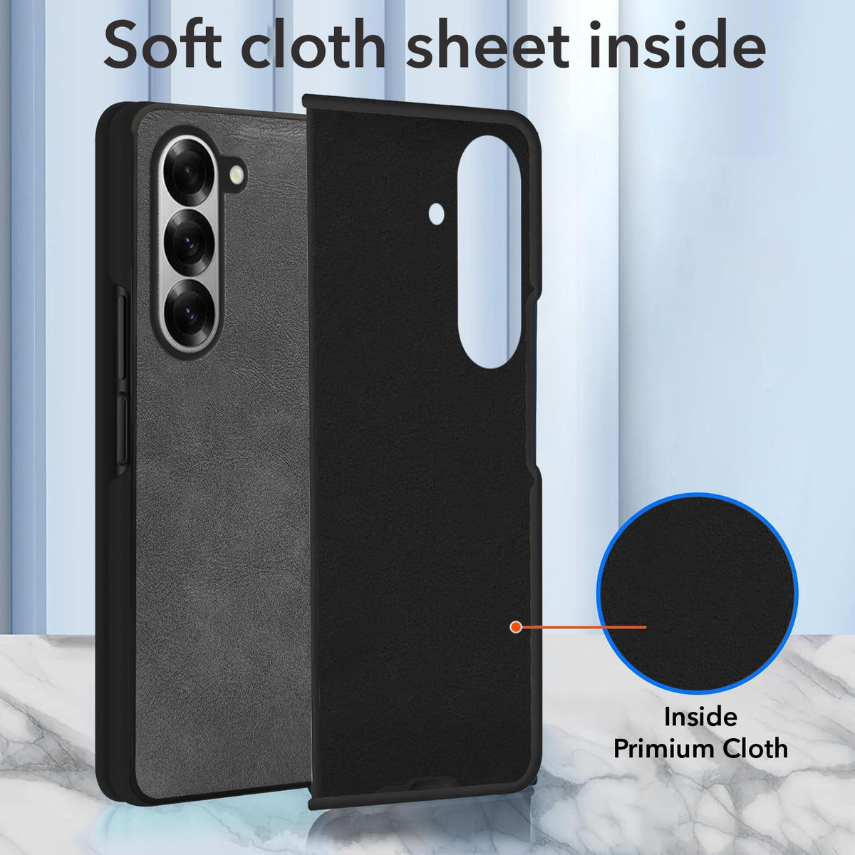 For Samsung Galaxy Z Fold 6 Back Case Cover Premium Genuine Leather (Integrated Front Screen Protector | Inside Microfiber Cloth)