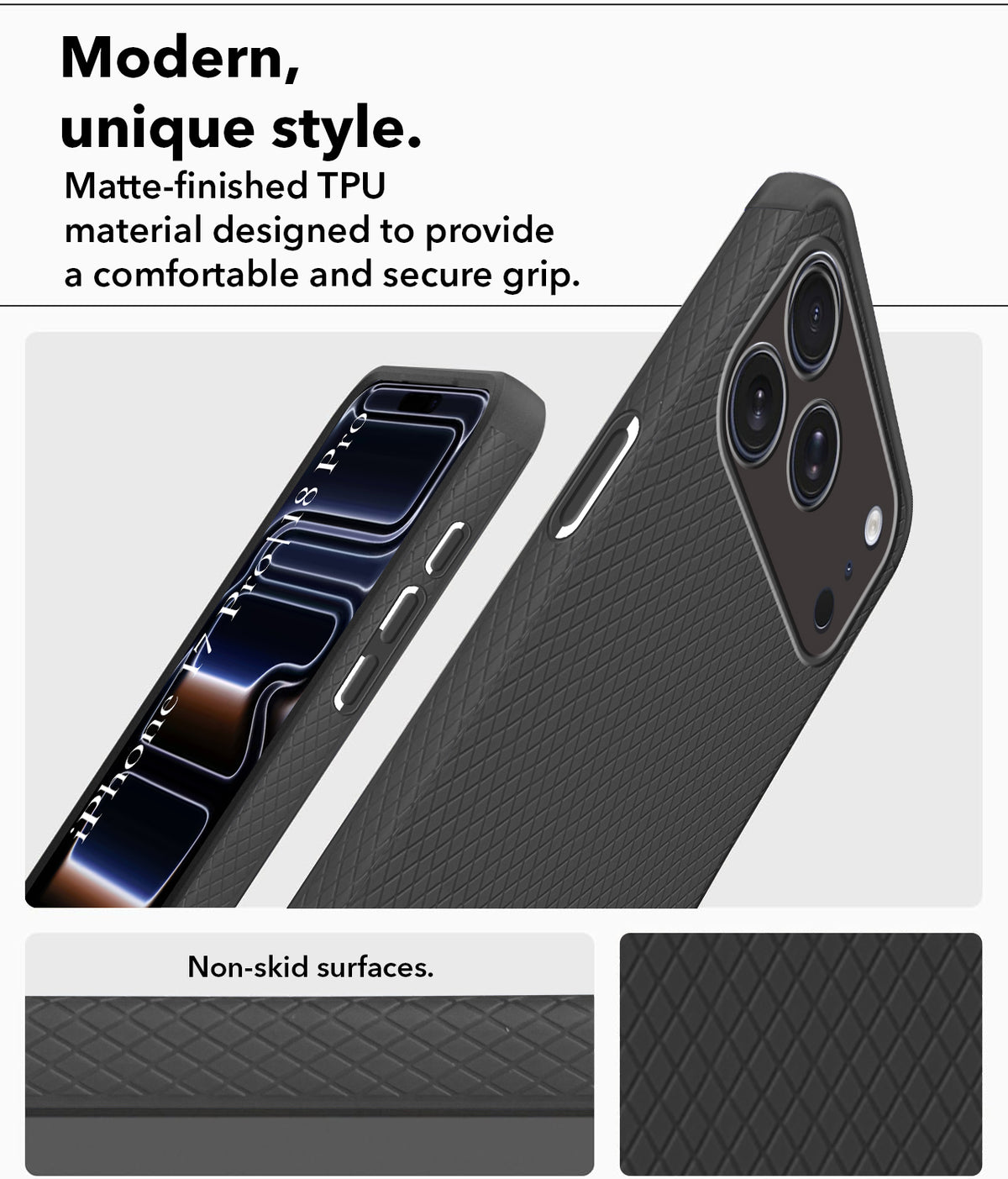 For iPhone 17 Pro | iPhone 18 Pro Back Cover Case(Camera Protection | Side Grip Texture | Soft and Flexible)