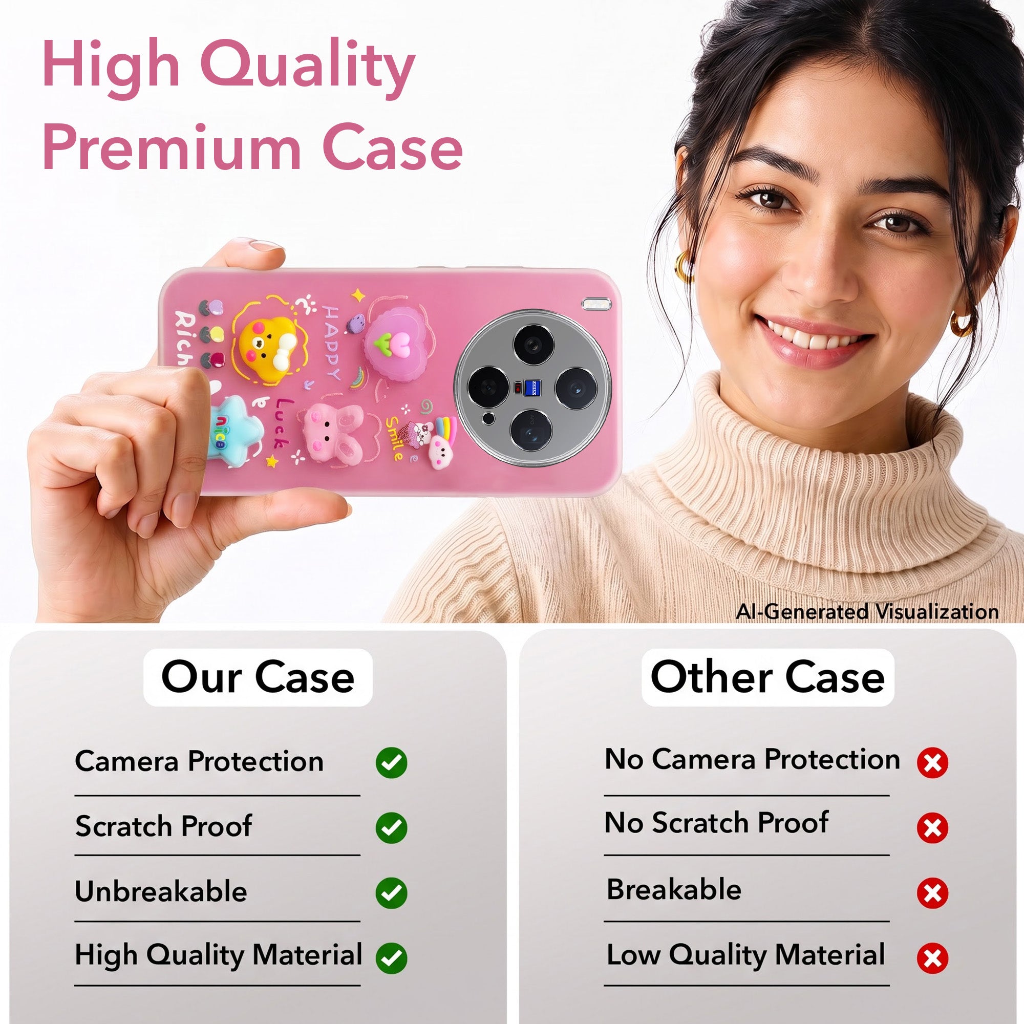 For Vivo X300 5G Back Cover Case (3D Cute Cartoons | Hard Back Side Soft | Matte Premium Finish | HD Printing)