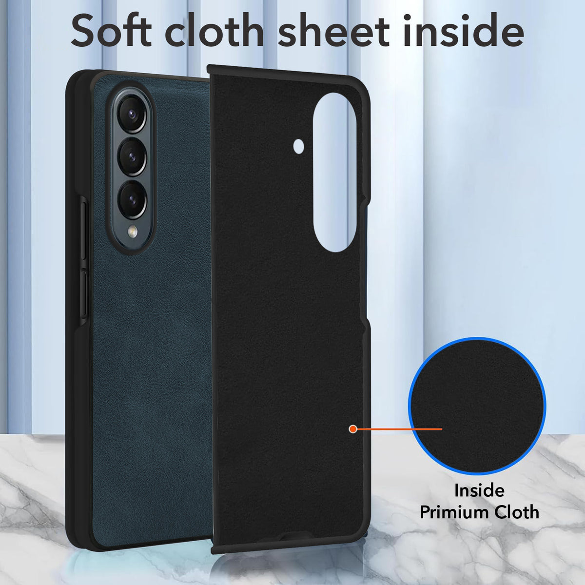 For Samsung Galaxy Z Fold 4 5G Back Case Cover Premium Genuine Leather (Integrated Front Screen Protector | Inside Microfiber Cloth)