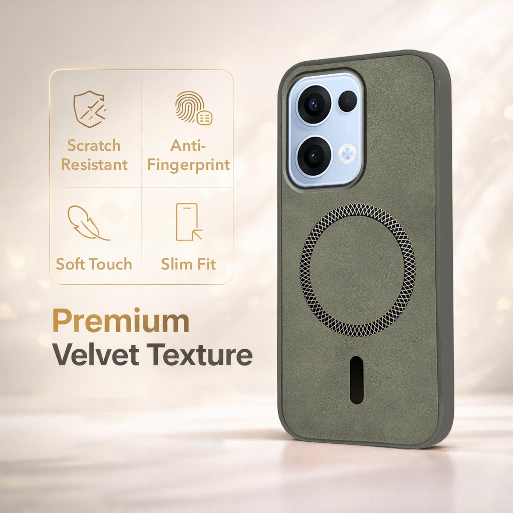 For Oppo Reno13 5G | Oppo Reno 13 5G Back Cover Case Leather Finish (MagSafe Compatible Wireless Charging | Soft Touch | Camera Bump Protection)