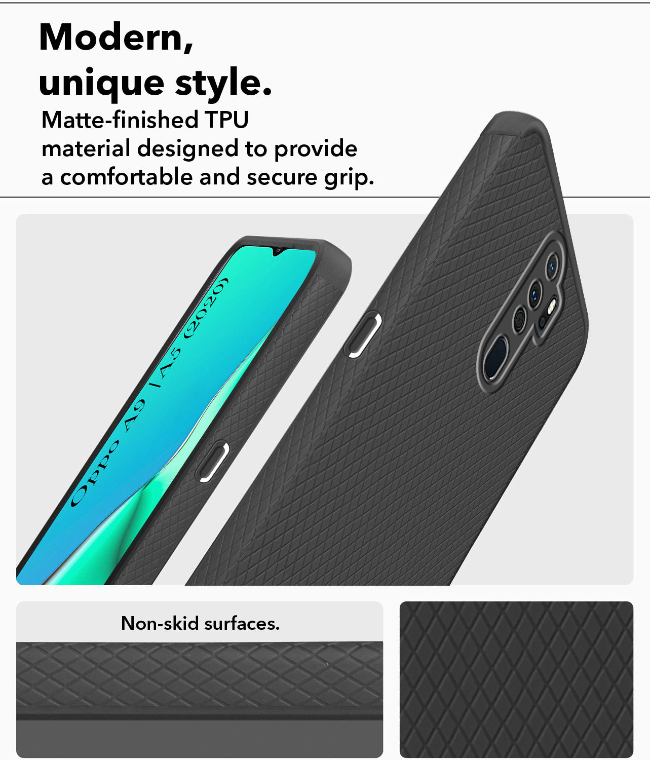 For Oppo A5 (2020) | A9 (2020) Back Cover Case Liquid Silicone (Camera Protection | Side Grip Texture | Soft and Flexible)