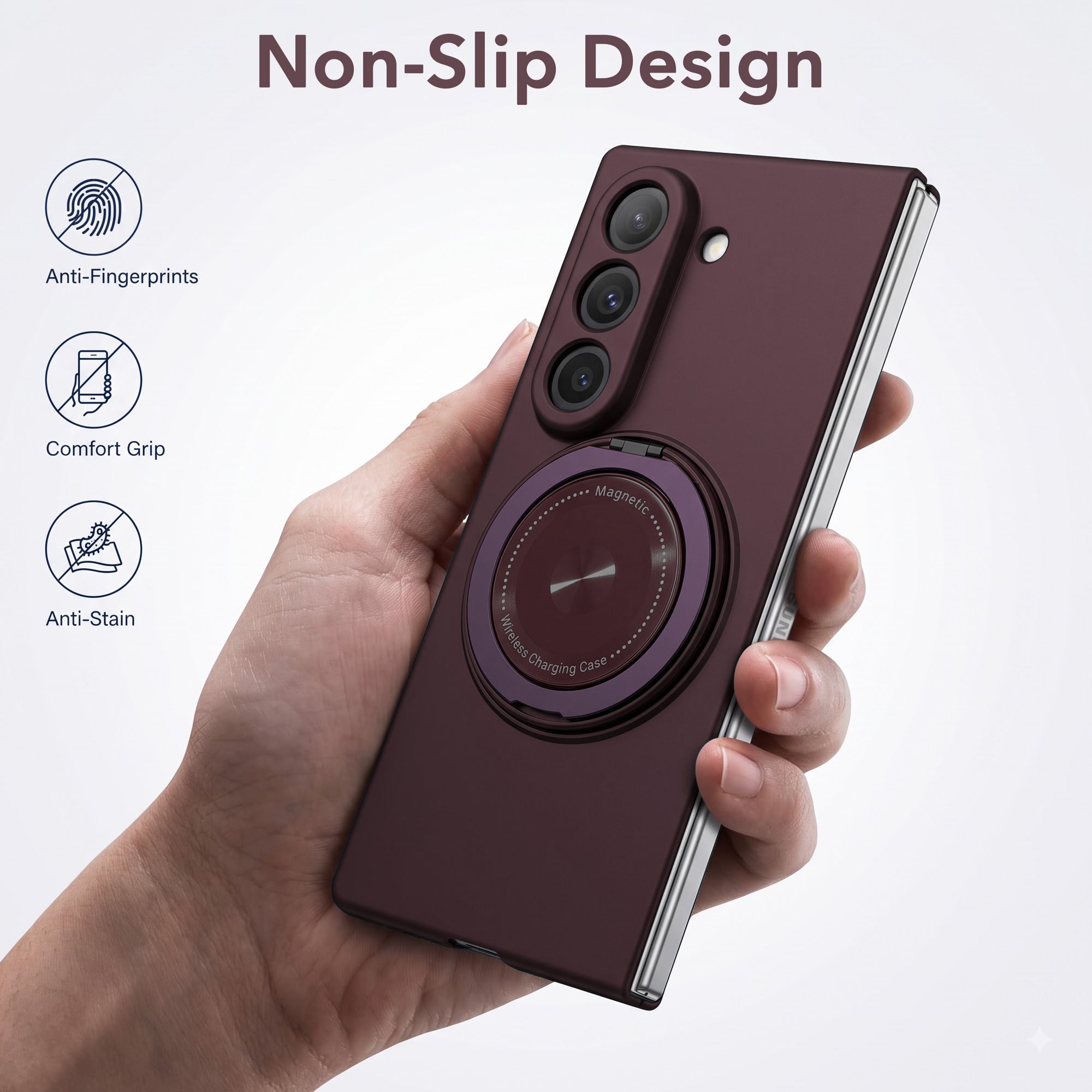 For Samsung Galaxy Z Fold 6 5G Back Cover Case (360° Rotating Kickstand Ring | Shockproof Camera Protection | Magnetic MagSafe Wireless Charging Support)