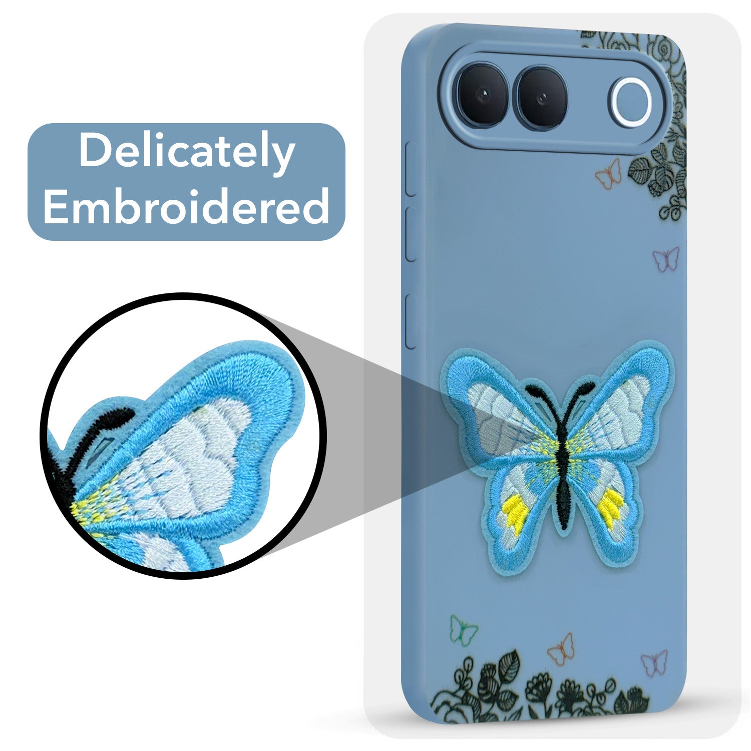 For Vivo S2 5G Back Cover Case (Soft Butterfly Embroidery | Women Teen Girls | Camera Protection| Matte Silicone)