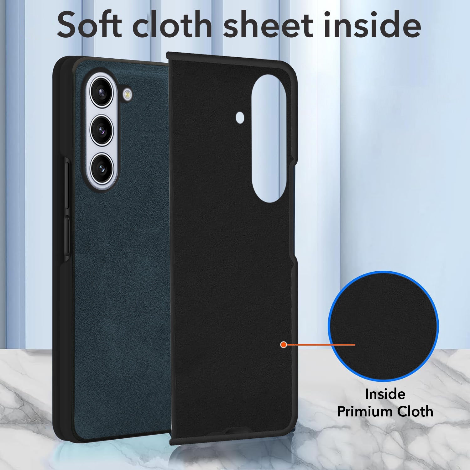 For Samsung Galaxy Z Fold 5 Back Case Cover Premium Genuine Leather (Integrated Front Screen Protector | Inside Microfiber Cloth)