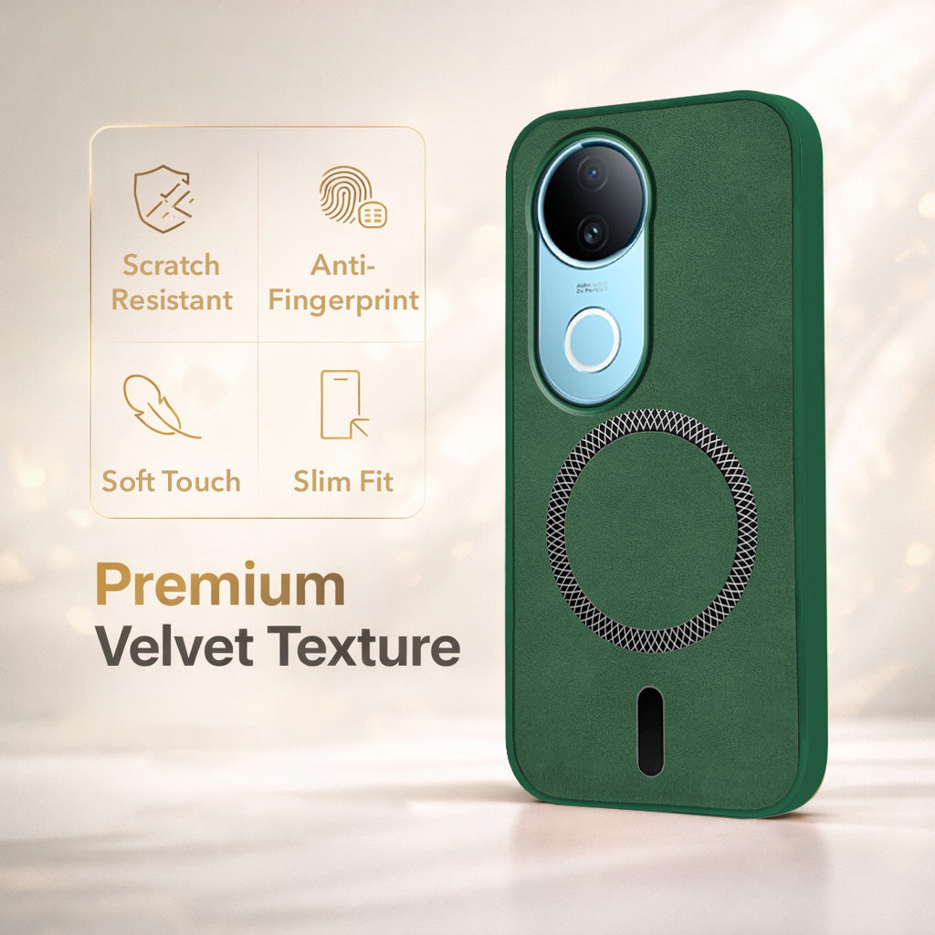 For Vivo iQOO Z10R Back Cover Case Leather Finish (MagSafe Compatible Wireless Charging | Soft Touch | Camera Bump Protection)