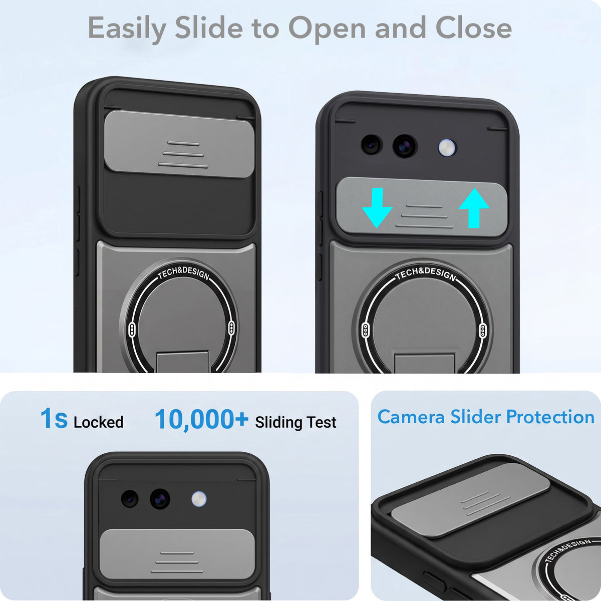 For Google Pixel 10a Back Case Cover Metallic (Hybrid Armor Kickstand | Sliding Shutter Camera Protection | MagSafe Compatible)