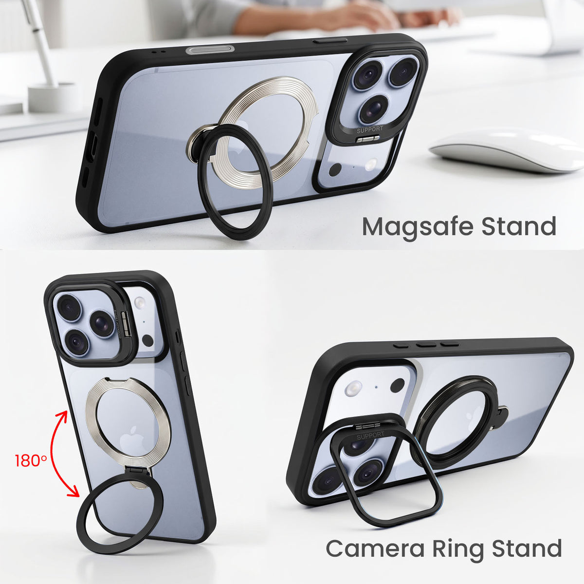 For Apple iPhone 18 Pro Max Back Cover Case Crystal (Lifetime Anti Yellow | Magnetic Ring Stand | Camera Lens Protection | MagSafe Compatible)