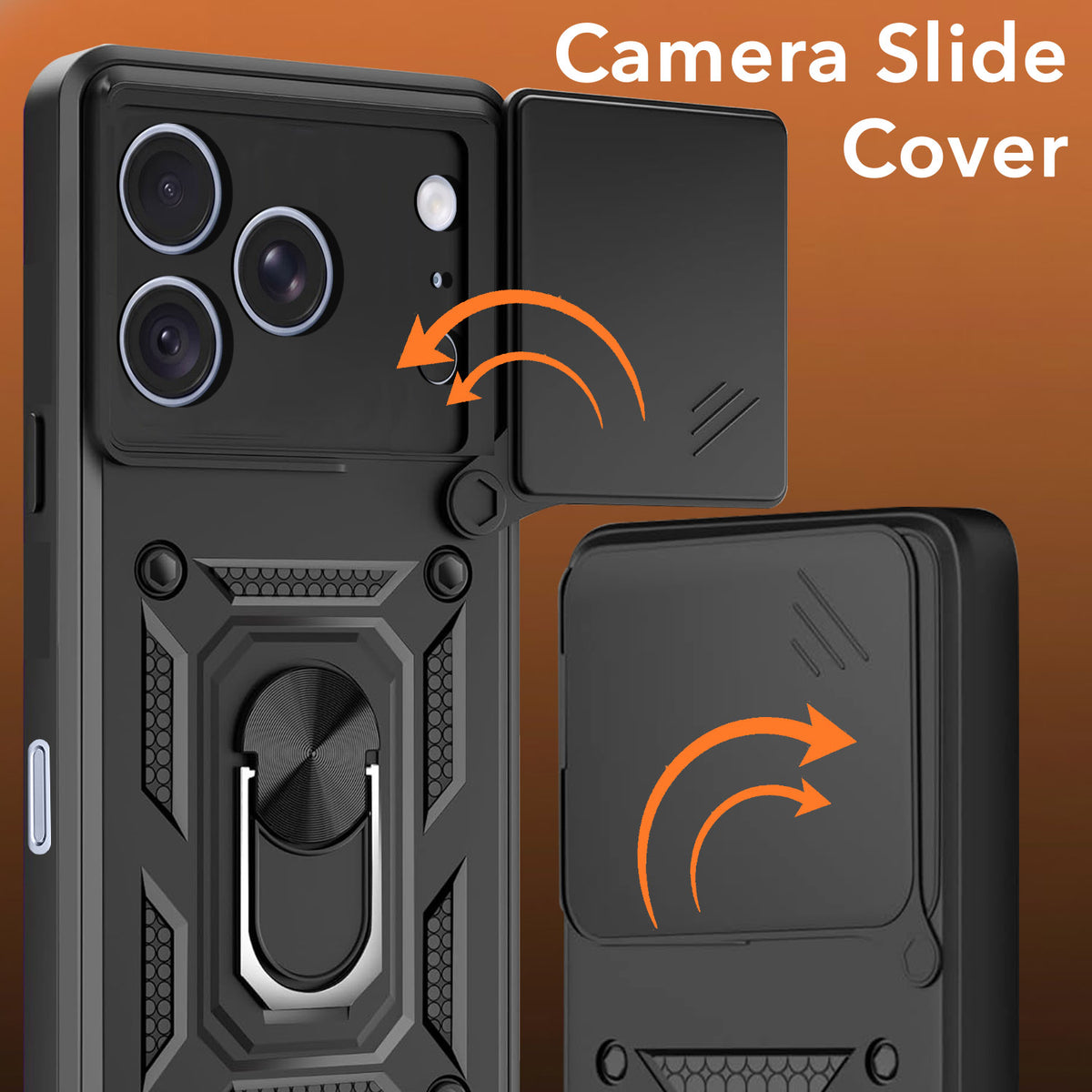For Apple iPhone 18 Pro Back Cover Case Hybrid Armor (Sliding Shutter Camera Protection | Polycarbonate |Ring Holder Kickstand)