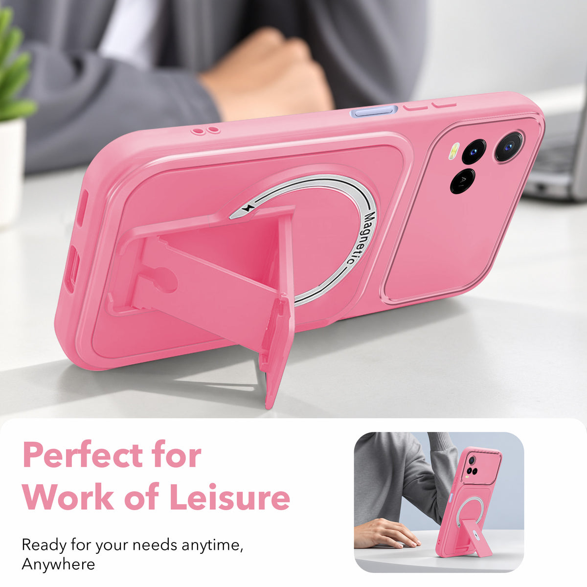 For Vivo Y21 2021 Back Case Cover Metallic (Hybrid Armor Kickstand | MagSafe Compatible | Camera Protection Shockproof)