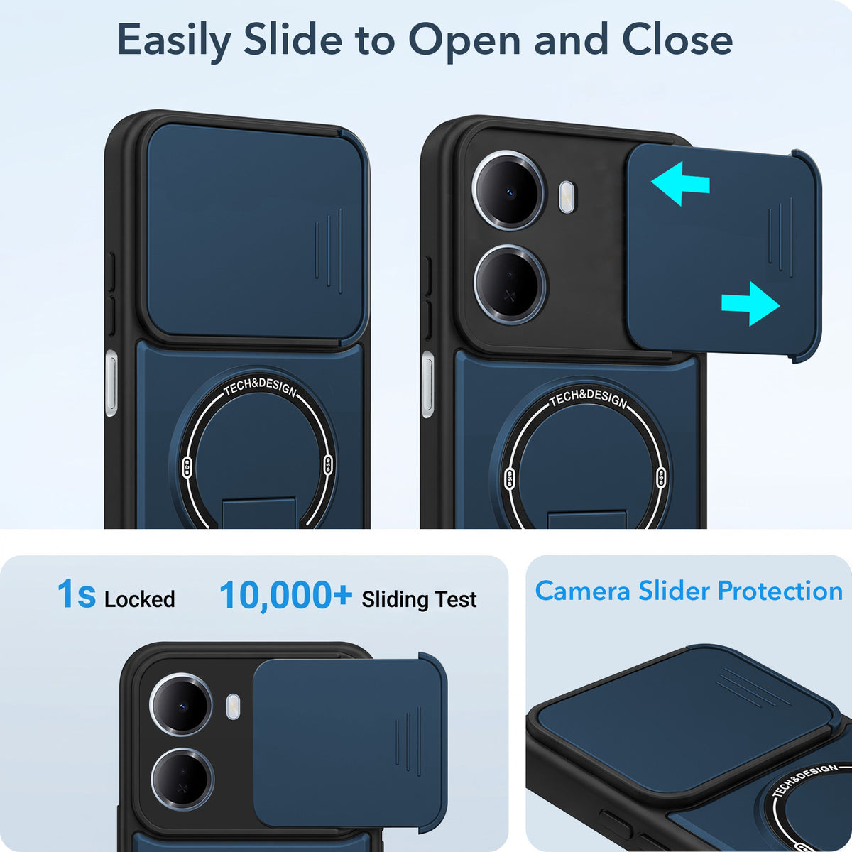 For Redmi 15A 5G Back Case Cover Metallic (Hybrid Armor Kickstand | Sliding Shutter Camera Protection | MagSafe Compatible)