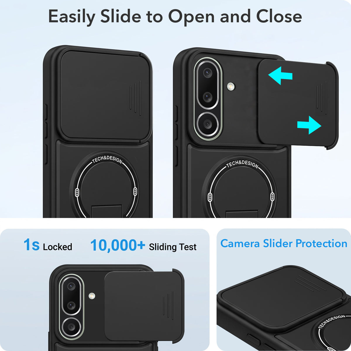 For Samsung Galaxy M56 | Samsung Galaxy F56 Back Case Cover Metallic (Hybrid Armor Kickstand | Sliding Shutter Camera Protection | MagSafe Compatible)