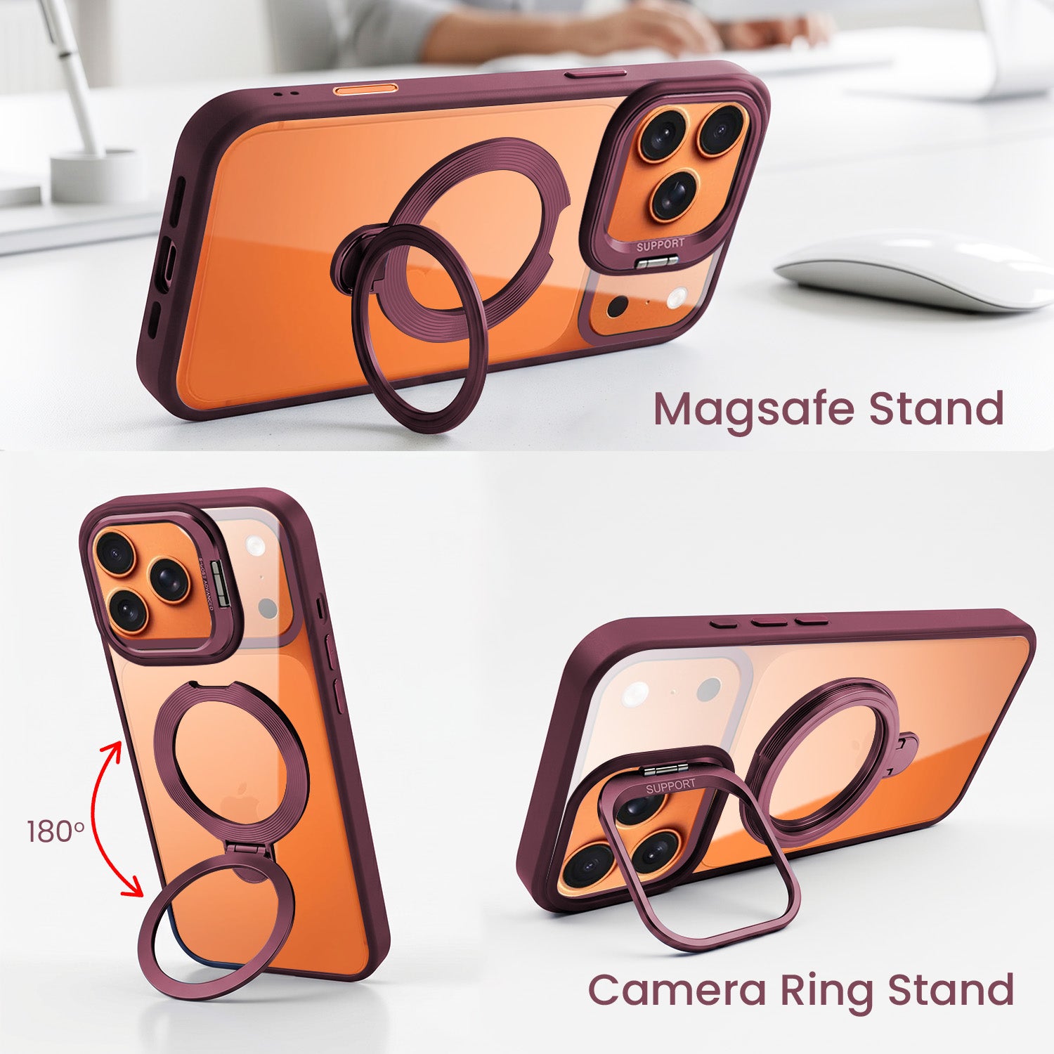 For Apple iPhone 17 Pro Max Back Cover Case Crystal (Lifetime Anti Yellow | Magnetic Ring Stand | Camera Lens Protection | MagSafe Compatible)