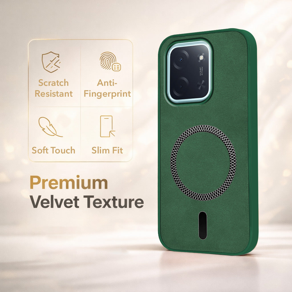 For Poco C85 5G Back Cover Case Leather Finish  (MagSafe Compatible Wireless Charging | Soft Touch | Camera Bump Protection)