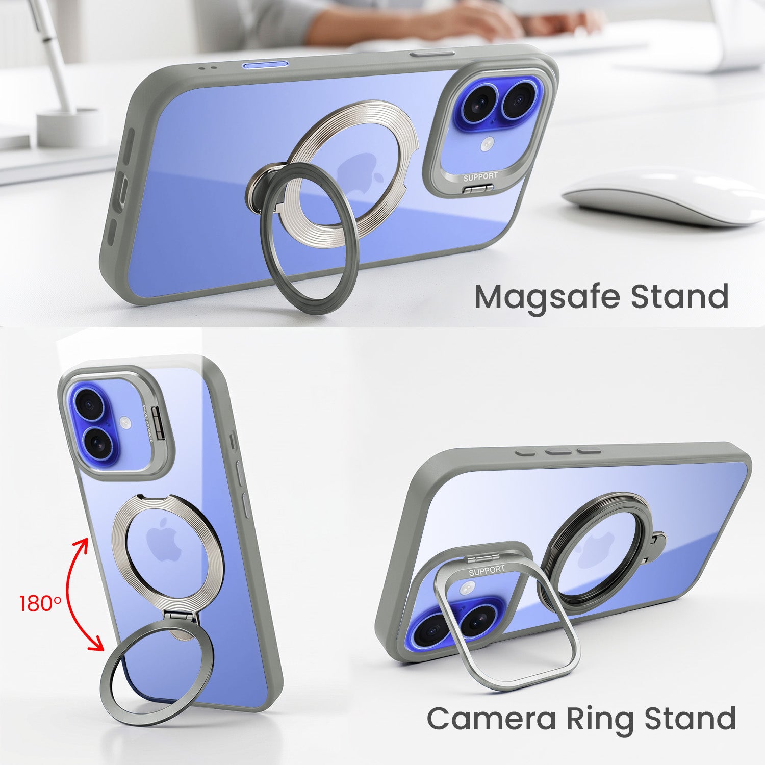 For Apple iPhone 16 Plus Back Cover Case Crystal (Lifetime Anti Yellow | Magnetic Ring Stand | Camera Lens Protection | MagSafe Compatible)