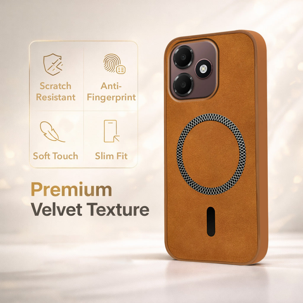 For Oppo A6c 4G Back Cover Case Leather Finish (MagSafe Compatible Wireless Charging | Soft Touch | Camera Bump Protection)