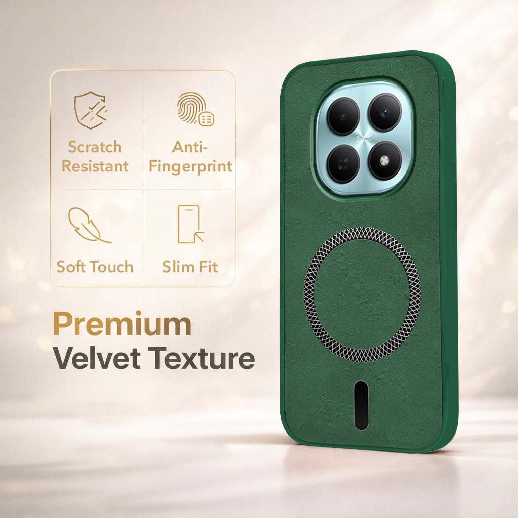 For Poco M8 5G Back Cover Case Leather Finish (MagSafe Compatible Wireless Charging | Soft Touch | Camera Bump Protection)