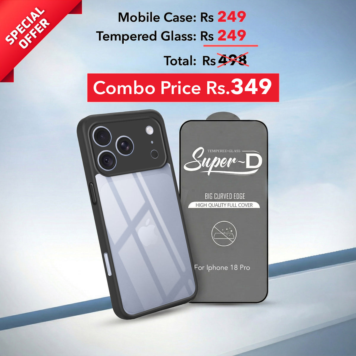 For Apple iPhone 18 Pro (Combo with Back Cover and 9H Tempered Glass (Lifetime Anti-Yellow | Crystal Clear Shockproof | Oleophobic Coating Screen Glass)