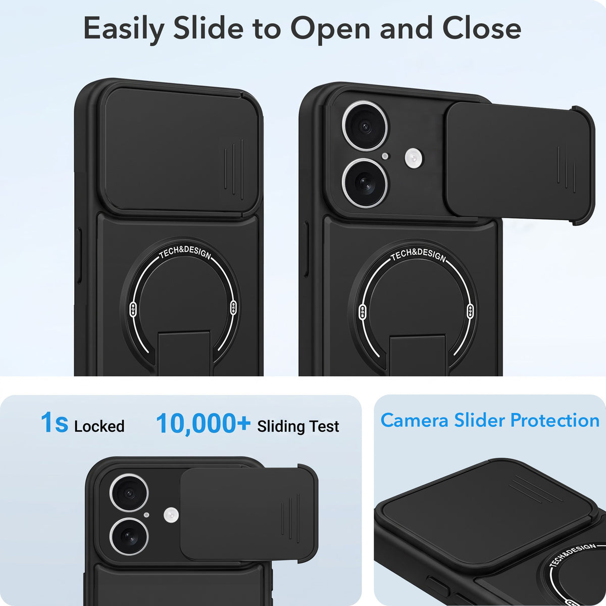 For Apple iPhone 17 Back Case Cover Metallic (Hybrid Armor Kickstand | Sliding Shutter Camera Protection | MagSafe Compatible)