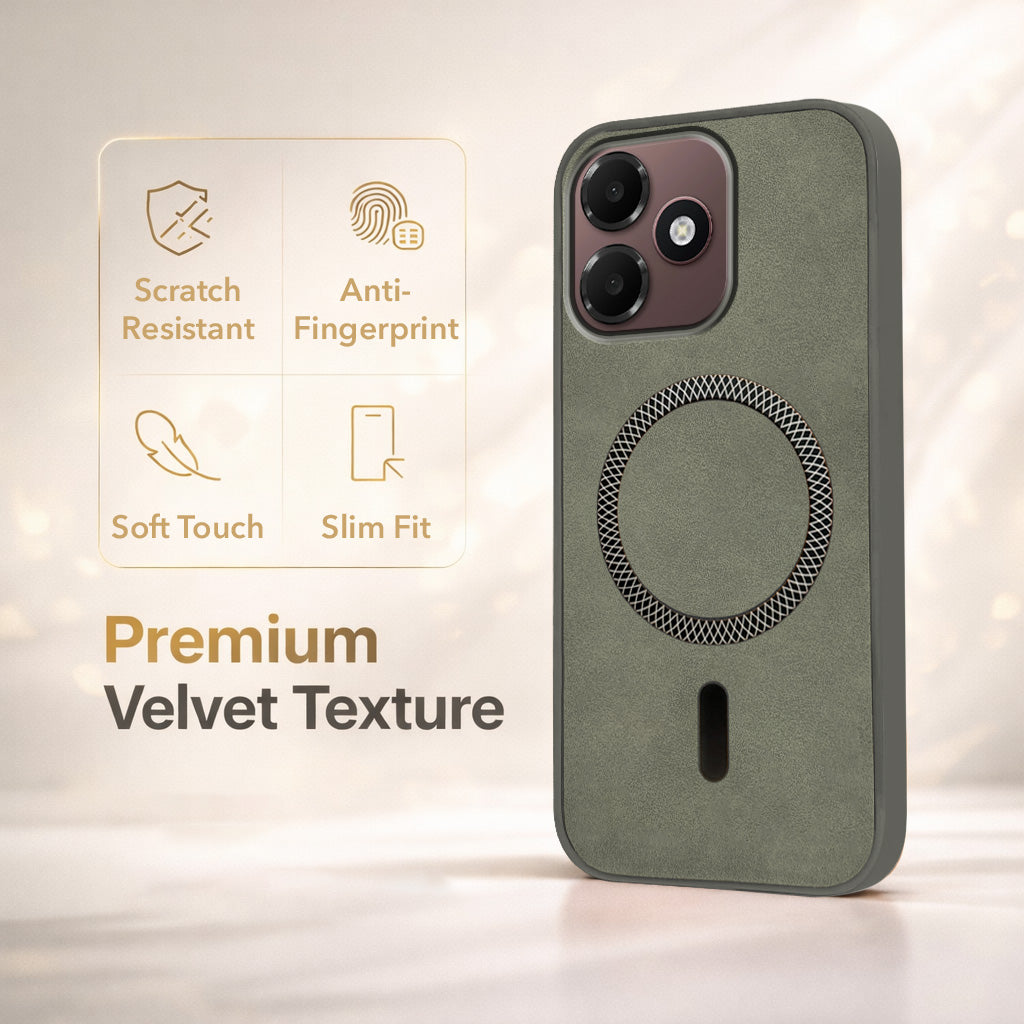 For Oppo A6c 4G Back Cover Case Leather Finish (MagSafe Compatible Wireless Charging | Soft Touch | Camera Bump Protection)