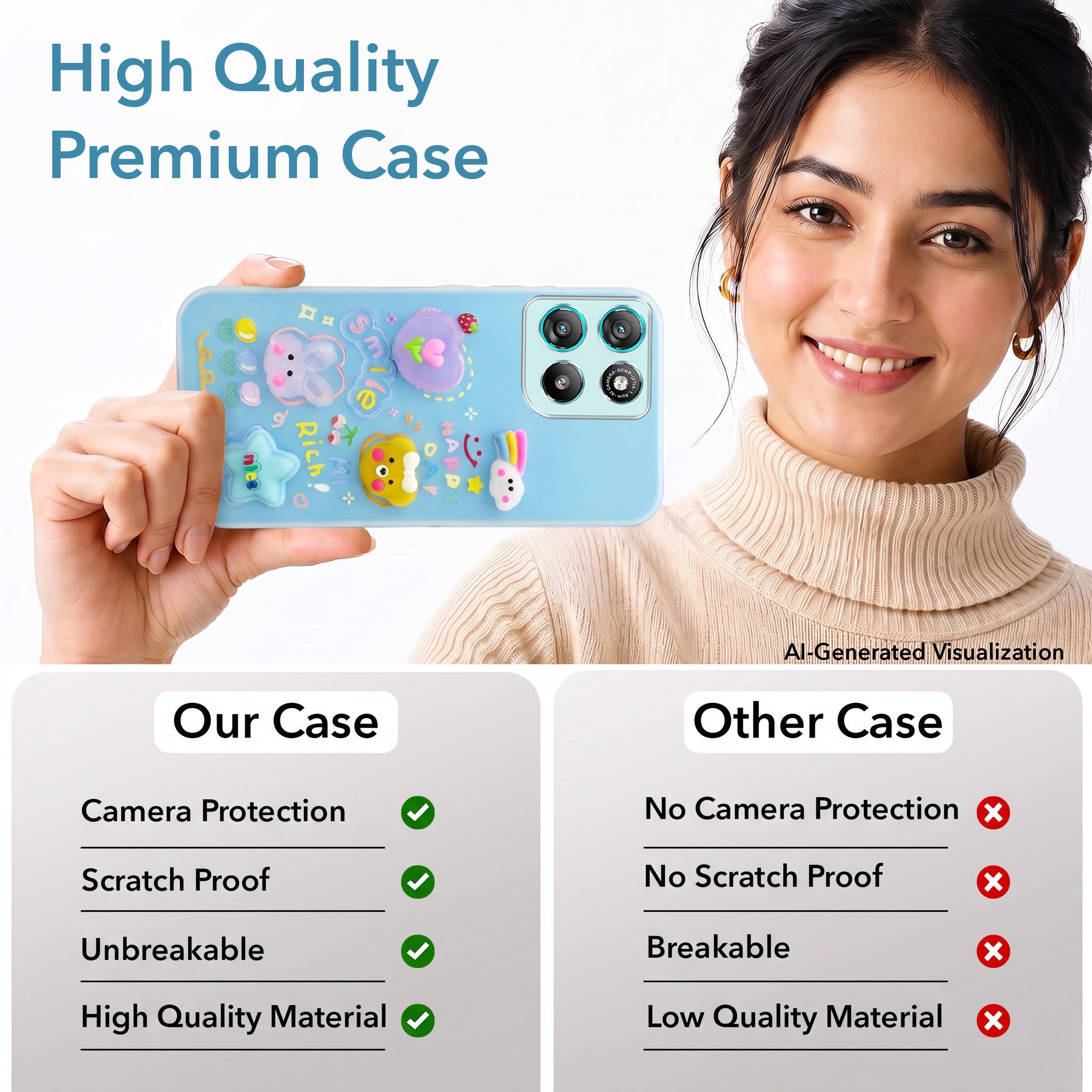 For Motorola Moto G67 Power | G57 Power Back Cover Case (3D Cute Cartoons | Hard Back Side Soft | Matte Premium Finish | HD Printing)