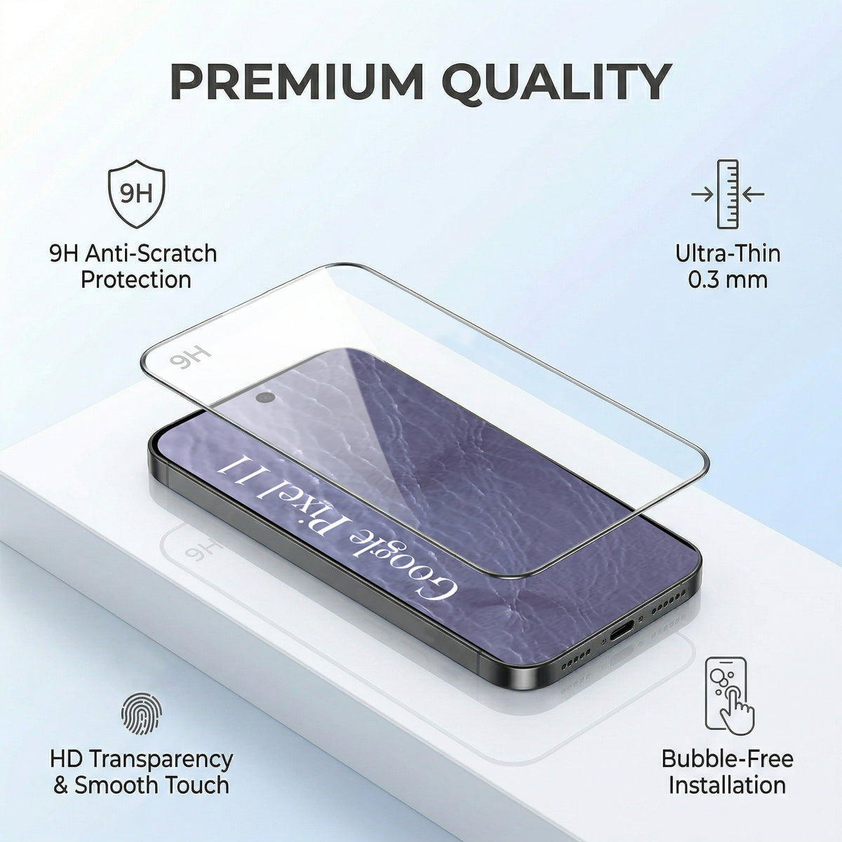 For Google Pixel 11 Combo with Back Cover and 9H Tempered Glass (Lifetime Anti-Yellow | Sleek Hard Crystal | Oleophobic Coating Screen Glass)