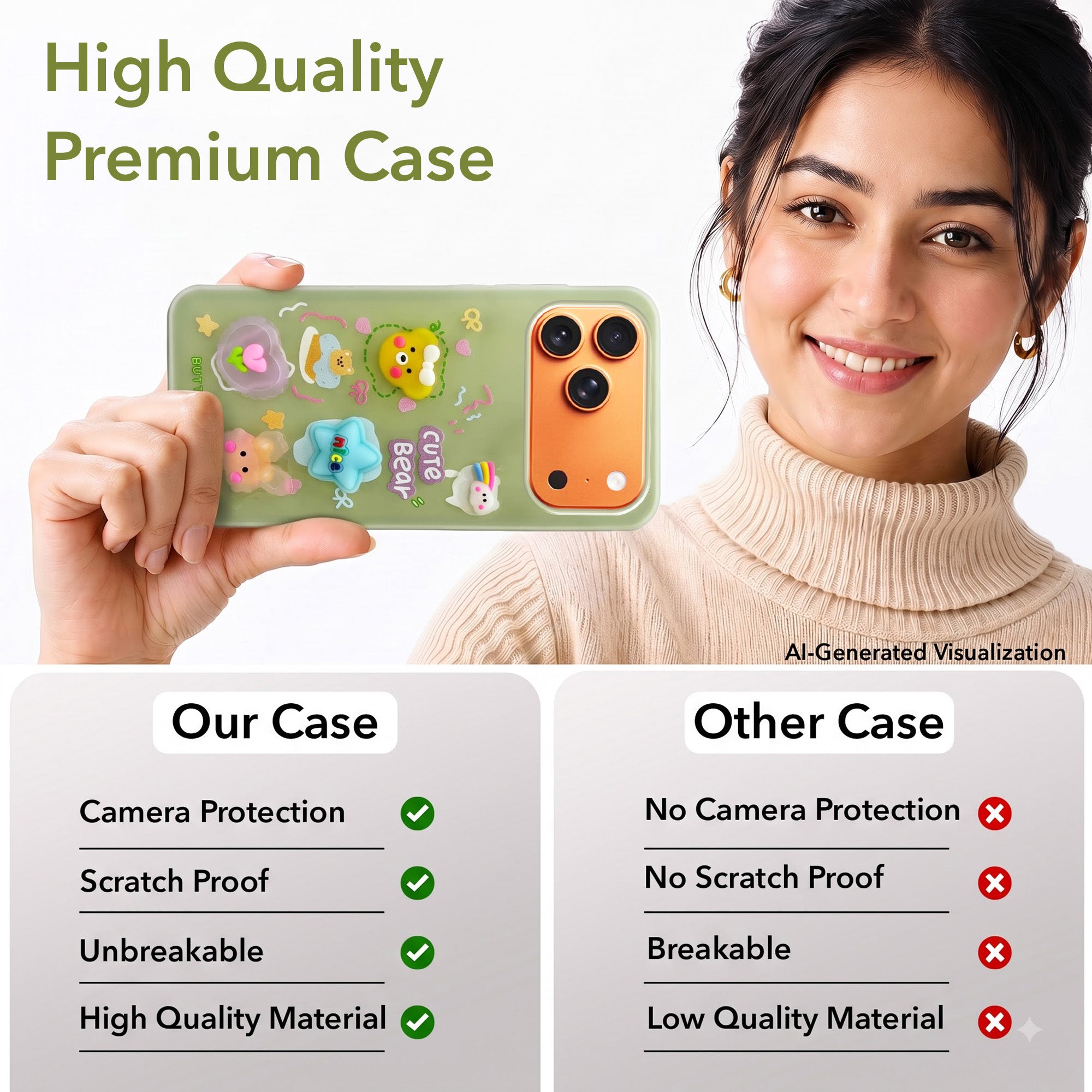 For Apple iPhone 17 Pro Max Back Cover Case (3D Cute Cartoons | Hard Back Side Soft | Matte Premium Finish | HD Printing)