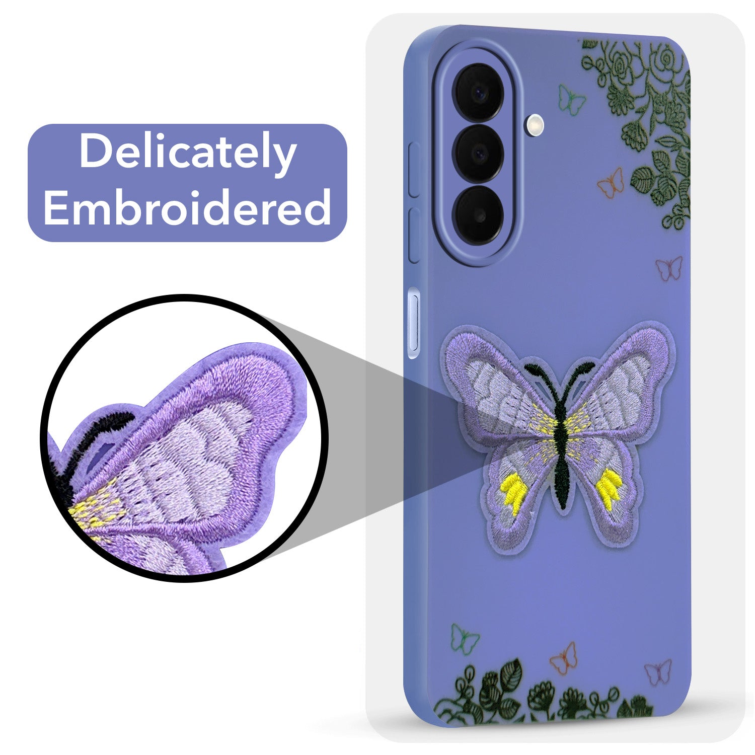 For Samsung Galaxy F70 Pro 5G Back Cover Case (Soft Butterfly Embroidery | Women Teen Girls | Camera Protection| Matte Silicone)