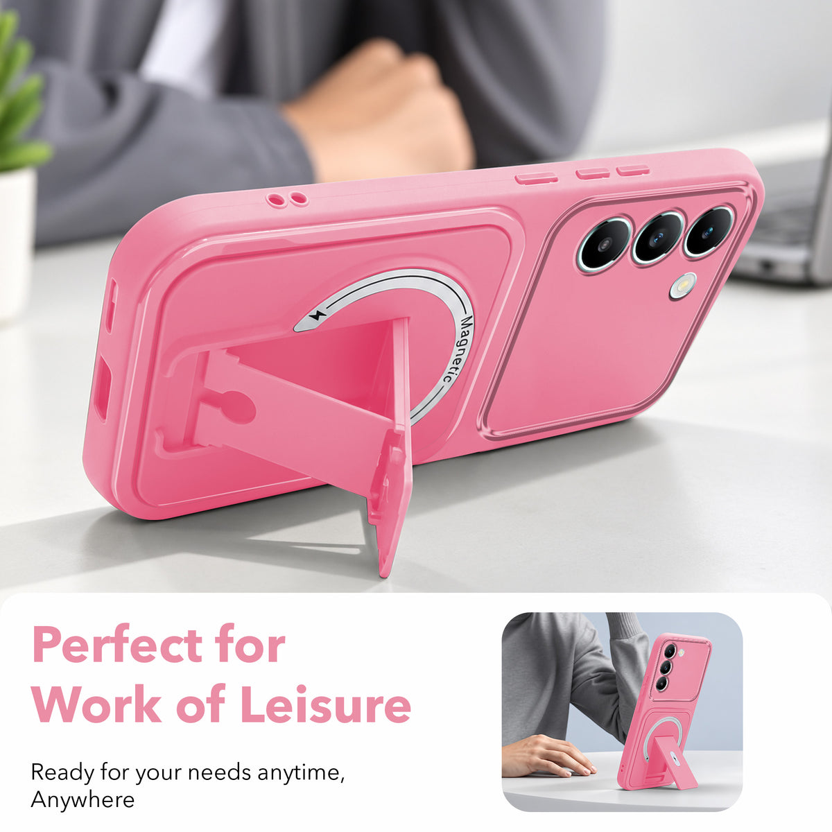 For Vivo T3 5G Back Case Cover Metallic (Hybrid Armor Kickstand | MagSafe Compatible | Camera Protection Shockproof)