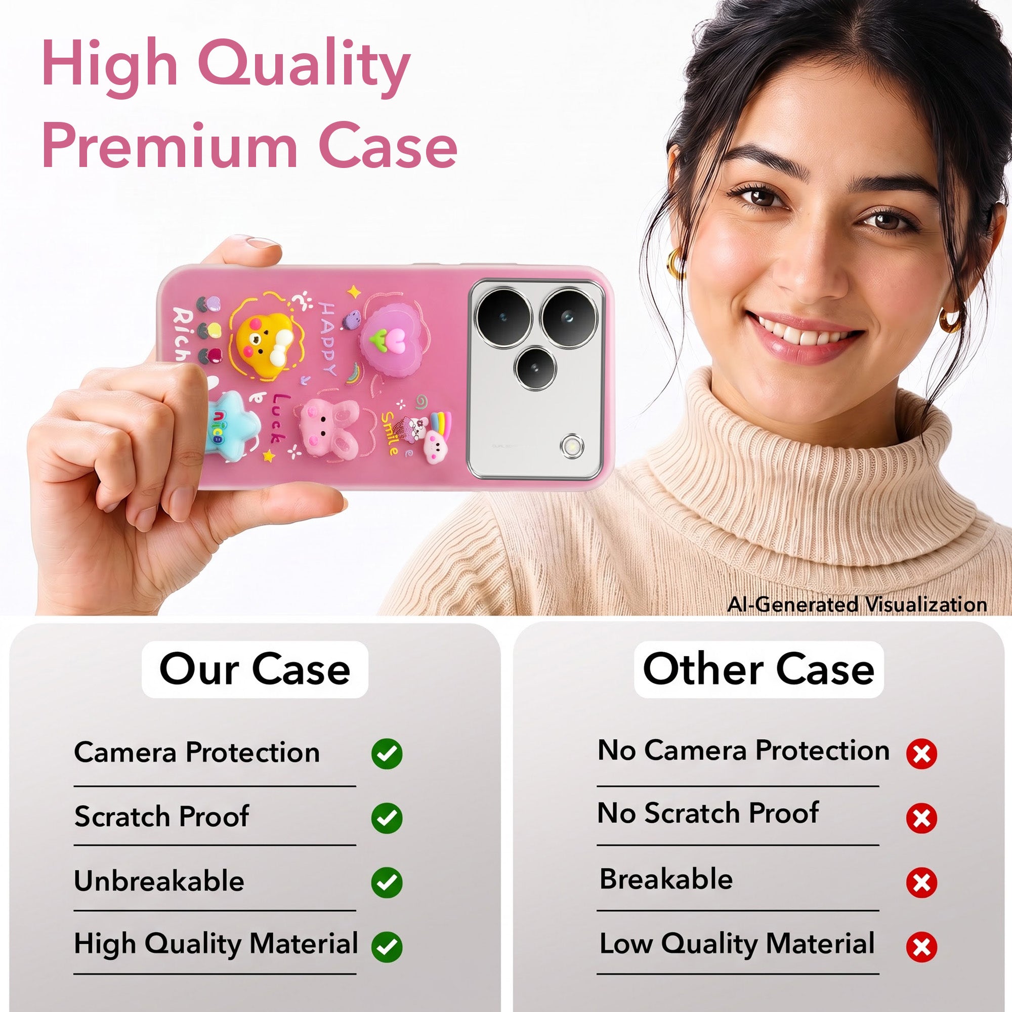 For Realme P4 Pro Back Cover Case (3D Cute Cartoons | Hard Back Side Soft | Matte Premium Finish | HD Printing)