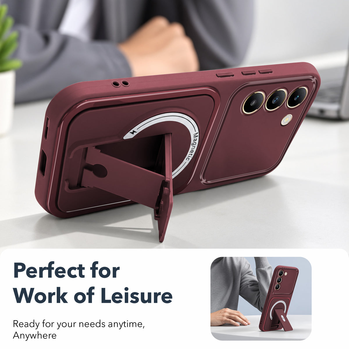 For Vivo Y200e Back Case Cover Metallic (Hybrid Armor Kickstand | MagSafe Compatible | Camera Protection Shockproof)