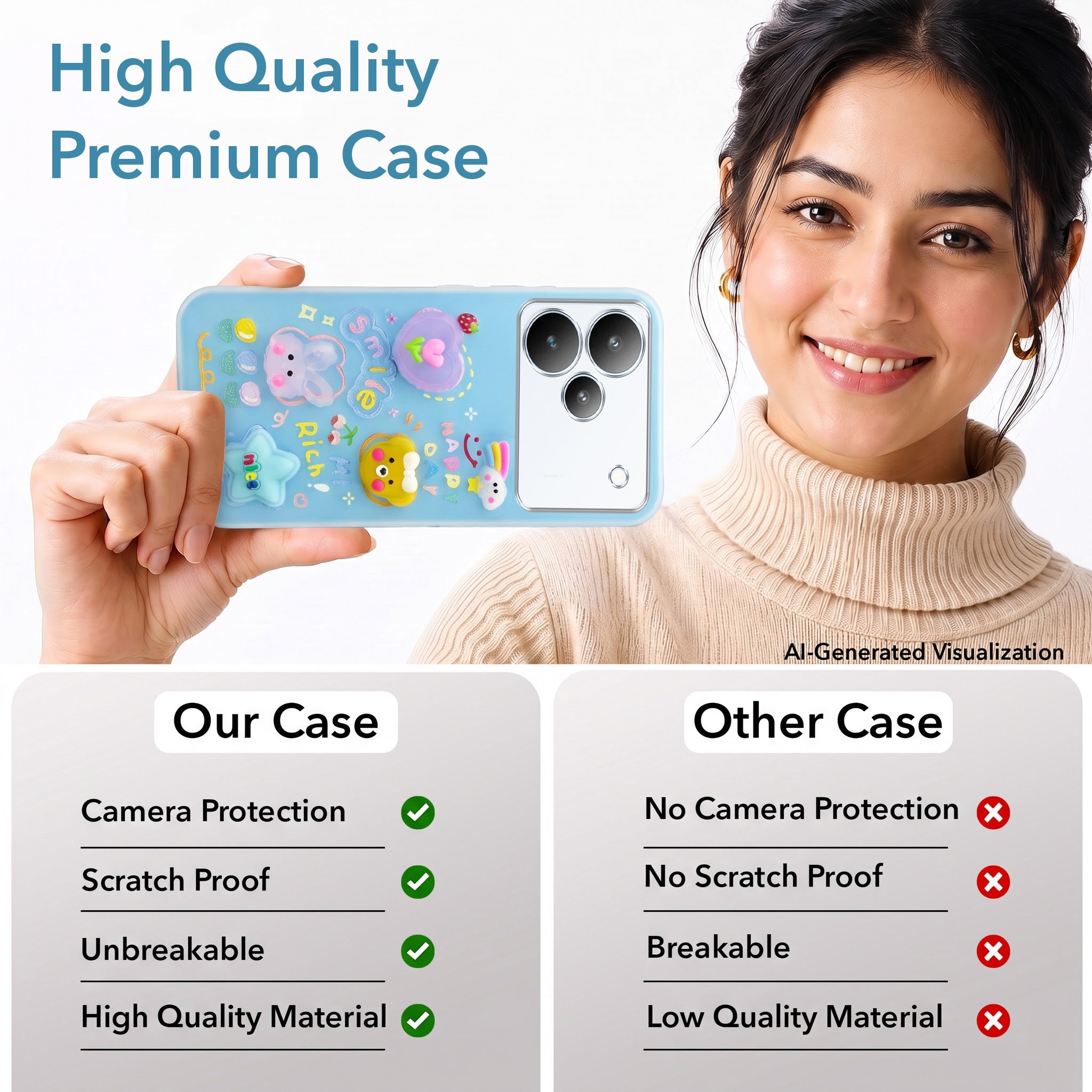 For Realme P4 Back Cover Case (3D Cute Cartoons | Hard Back Side Soft | Matte Premium Finish | HD Printing)