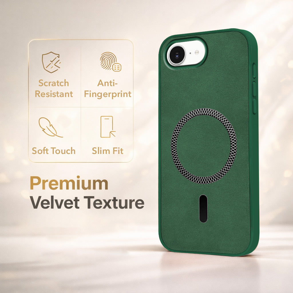 For Apple iPhone 16e | Apple iPhone 17e Back Cover Case Leather Finish (MagSafe Compatible Wireless Charging | Soft Touch | Camera Bump Protection)