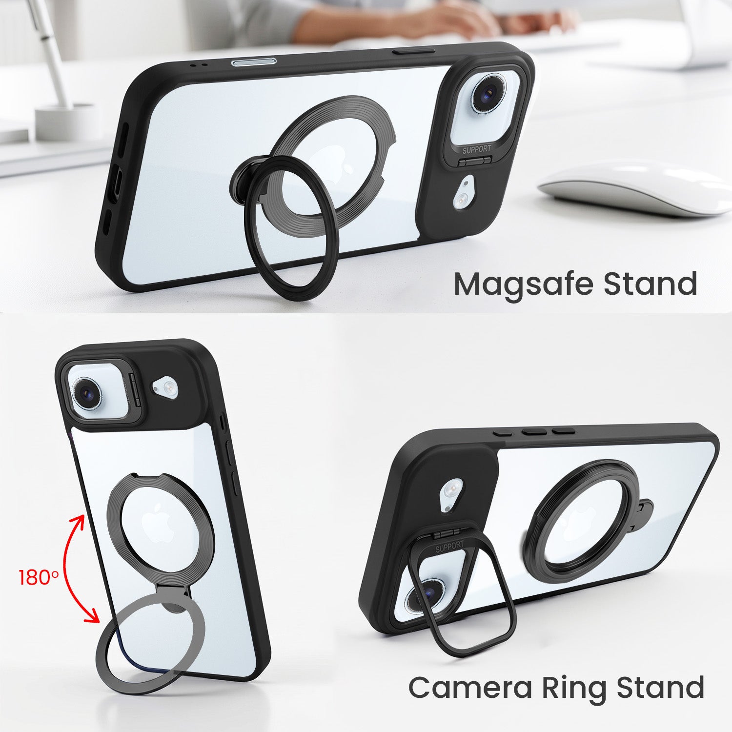 For Apple iPhone 17 Air Back Cover Case Crystal (Lifetime Anti Yellow | Magnetic Ring Stand | Camera Lens Protection | MagSafe Compatible)