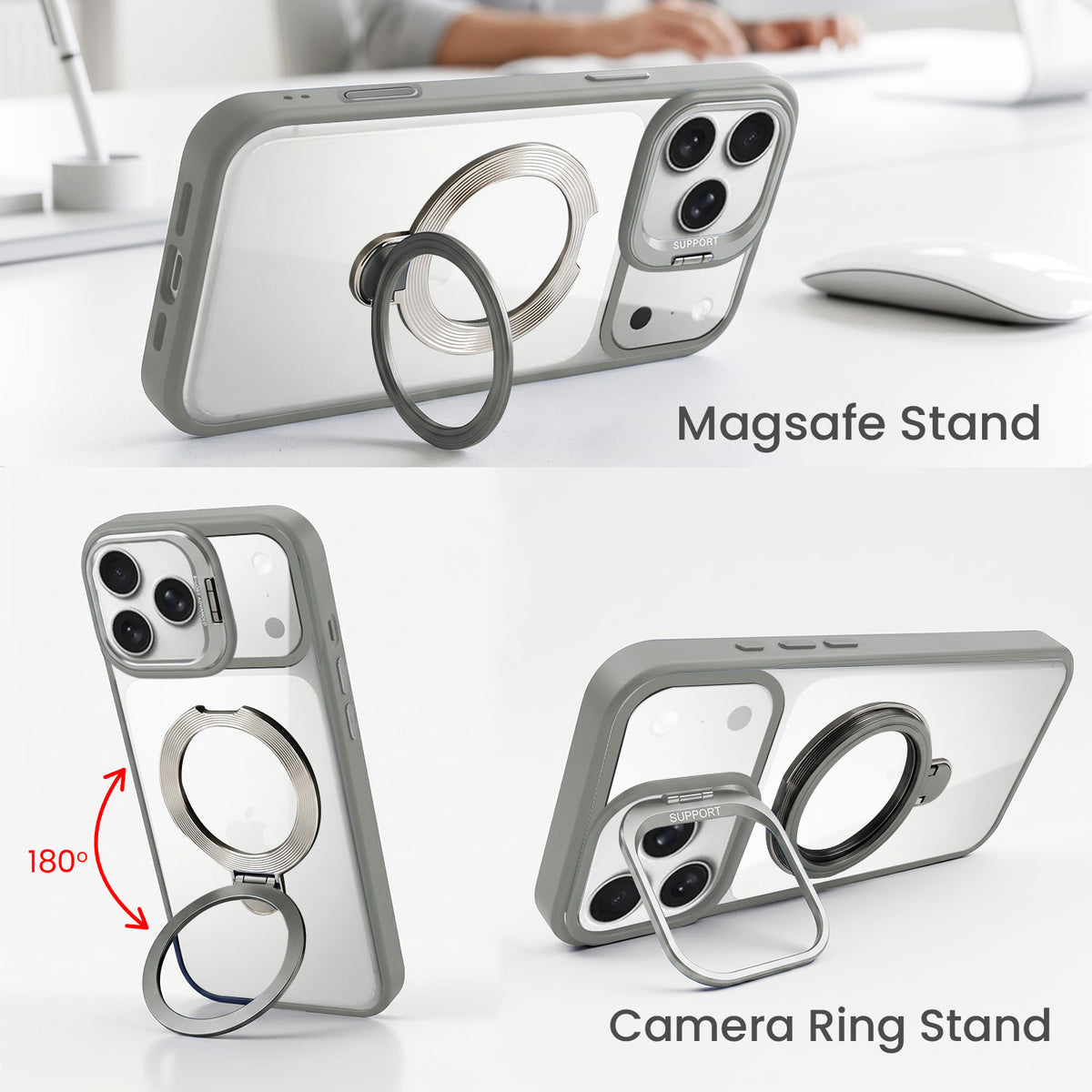 For iPhone 17 Pro Back Cover Case Crystal (Lifetime Anti Yellow | Magnetic Ring Stand | Camera Lens Protection | MagSafe Compatible)