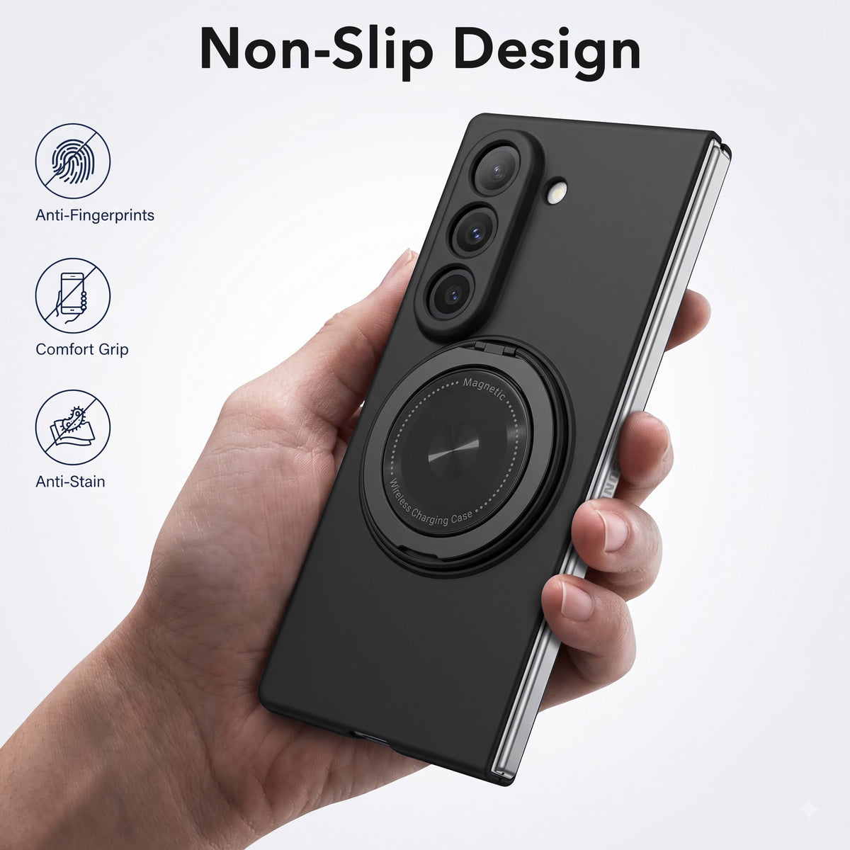 For Samsung Galaxy Z Fold 6 5G Back Cover Case (360° Rotating Kickstand Ring | Shockproof Camera Protection | Magnetic MagSafe Wireless Charging Support)