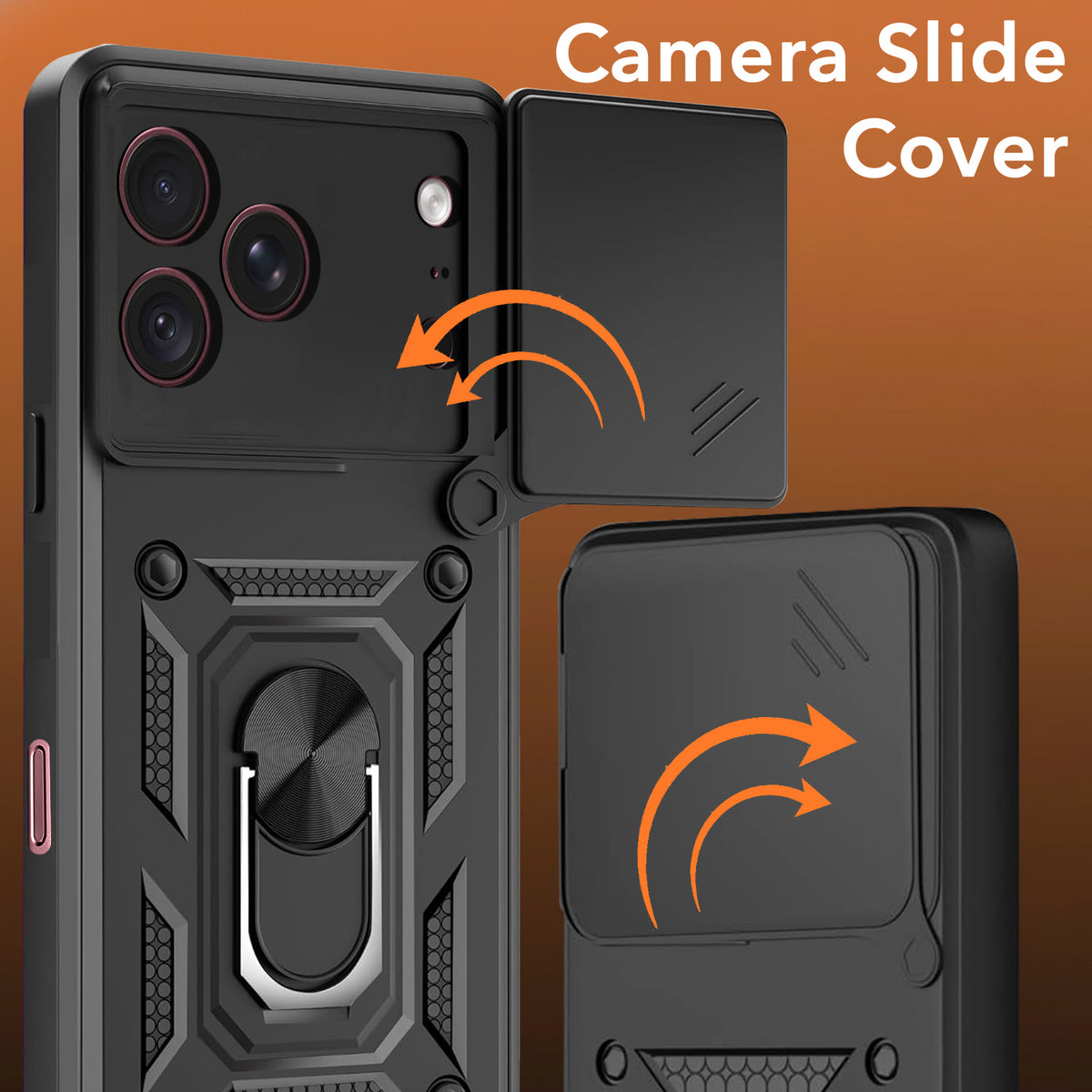 For Apple iPhone 18 Pro Max Back Cover Case Hybrid Armor (Sliding Shutter Camera Protection | Polycarbonate |Ring Holder Kickstand)