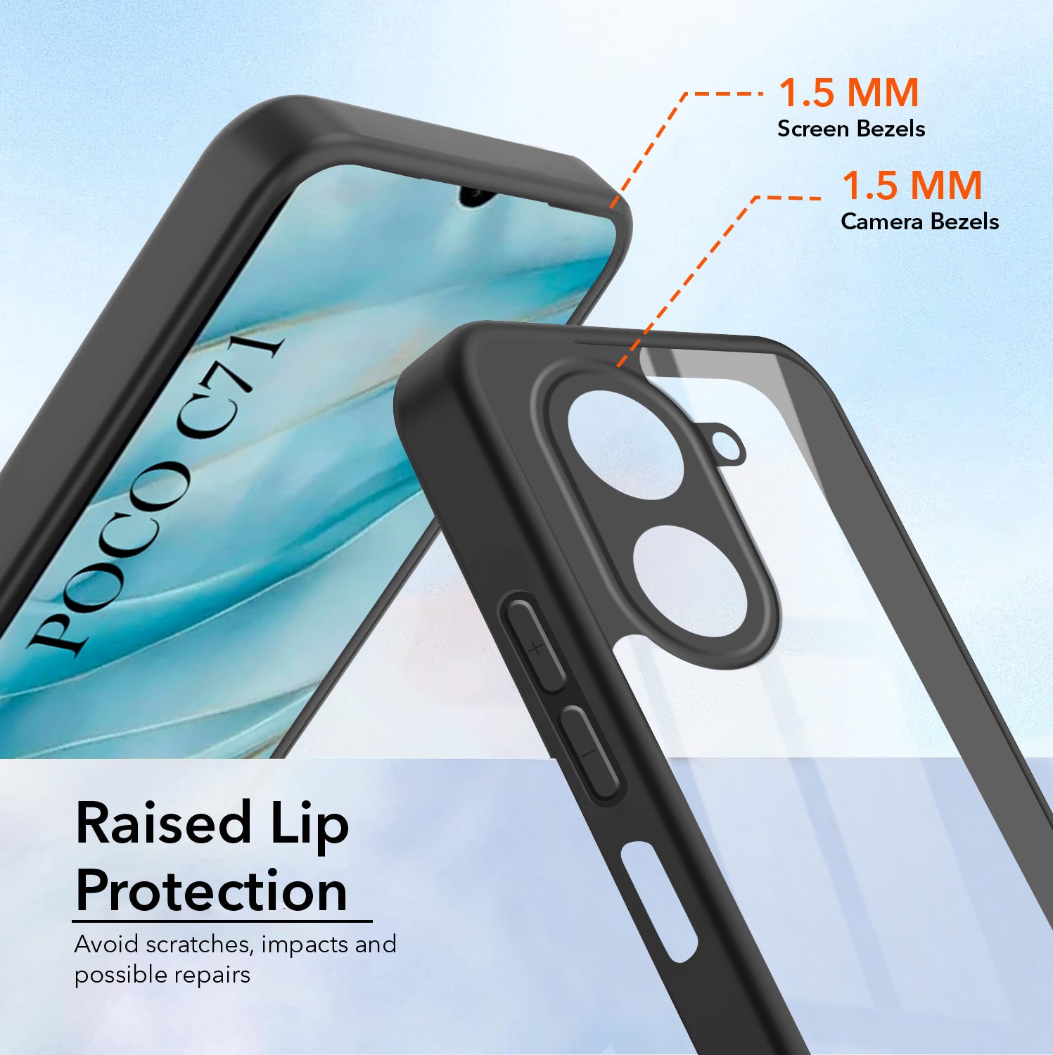 For Poco C71 Back Cover Case Ultra-Hybrid (Lifetime Anti Yellow | Anti Scratch | Crystal Clear Shockproof)