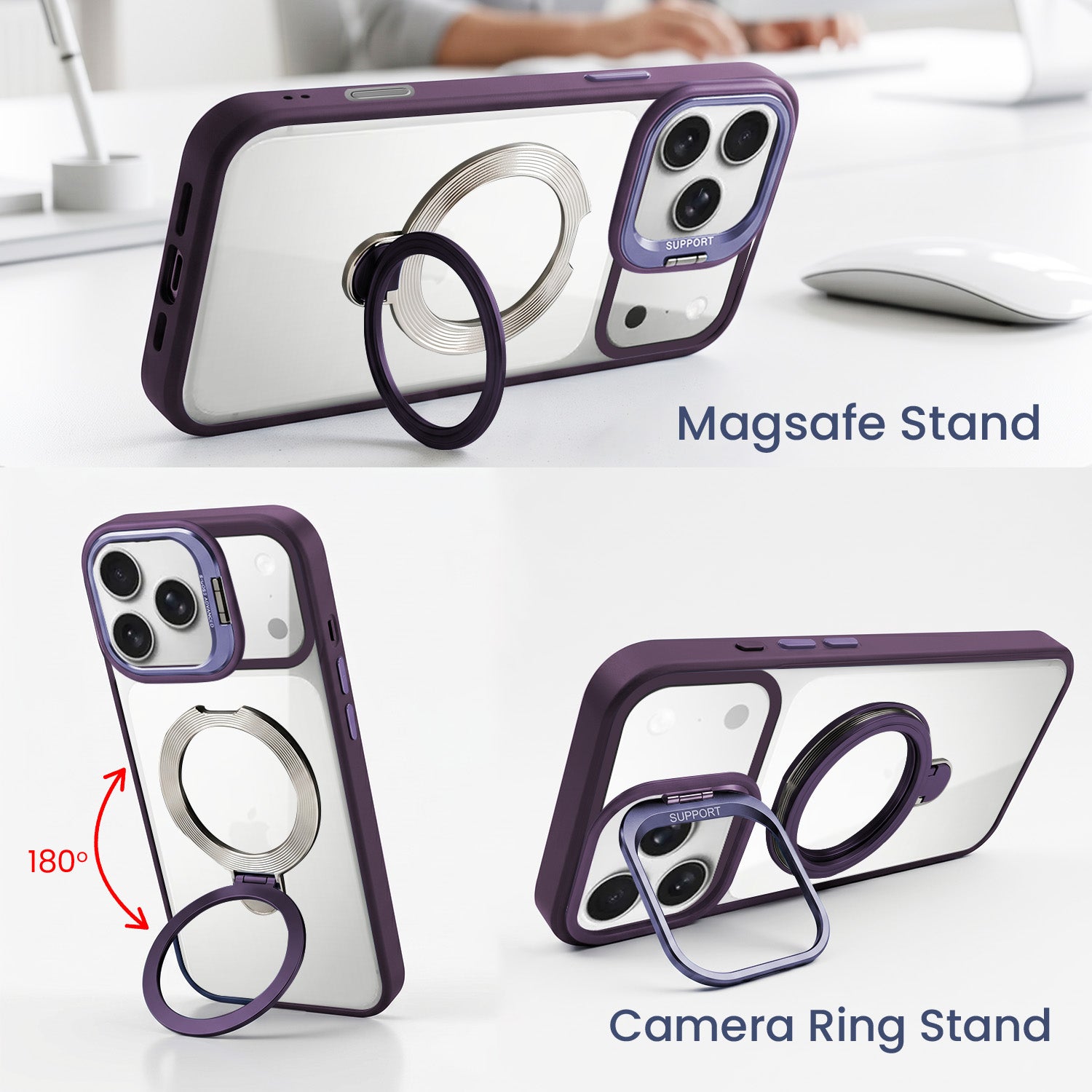 For Apple iPhone 17 Pro Back Cover Case Crystal (Lifetime Anti Yellow | Magnetic Ring Stand | Camera Lens Protection | MagSafe Compatible)