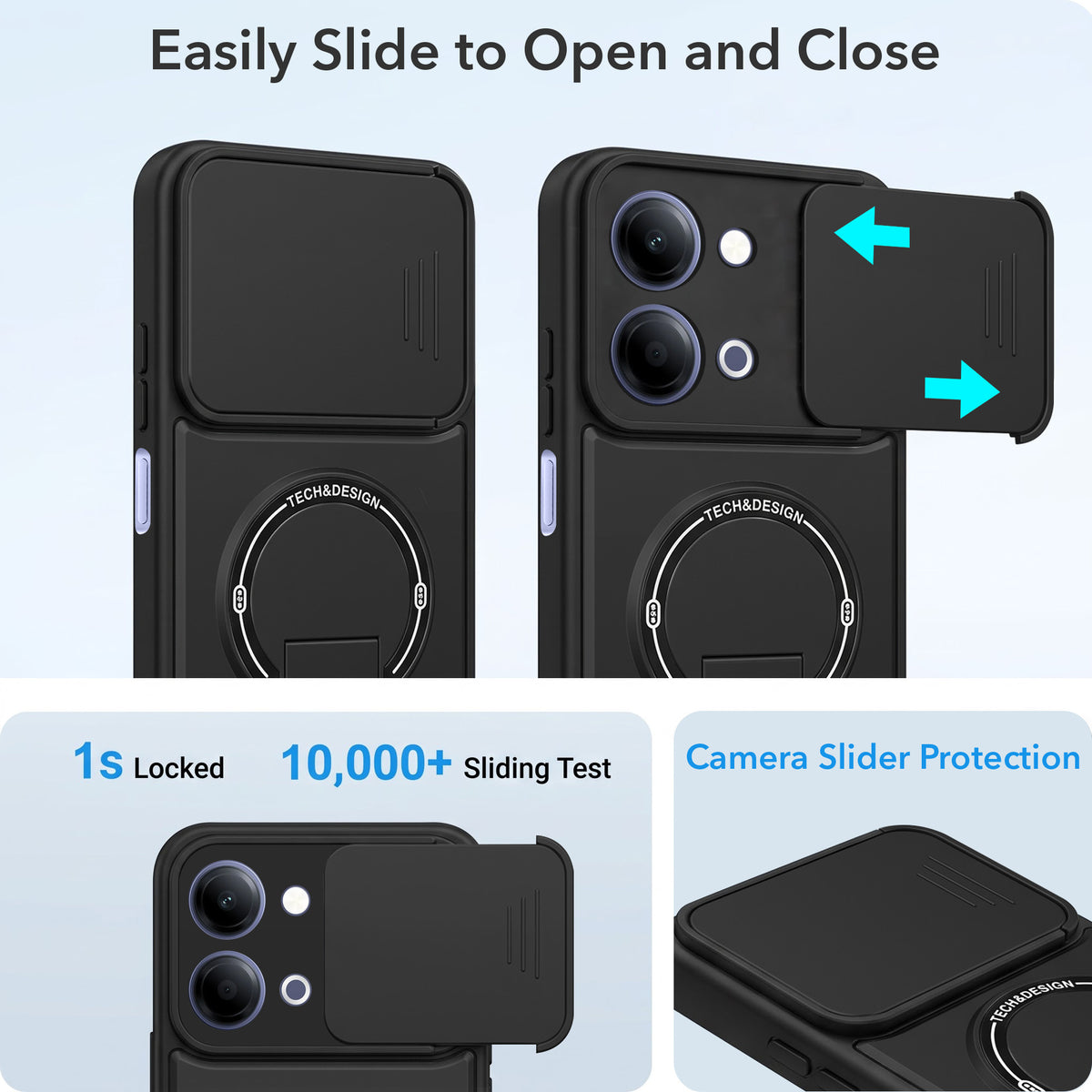 For Vivo iQOO Z11 Lite Back Case Cover Metallic (Hybrid Armor Kickstand | Sliding Shutter Camera Protection | MagSafe Compatible)