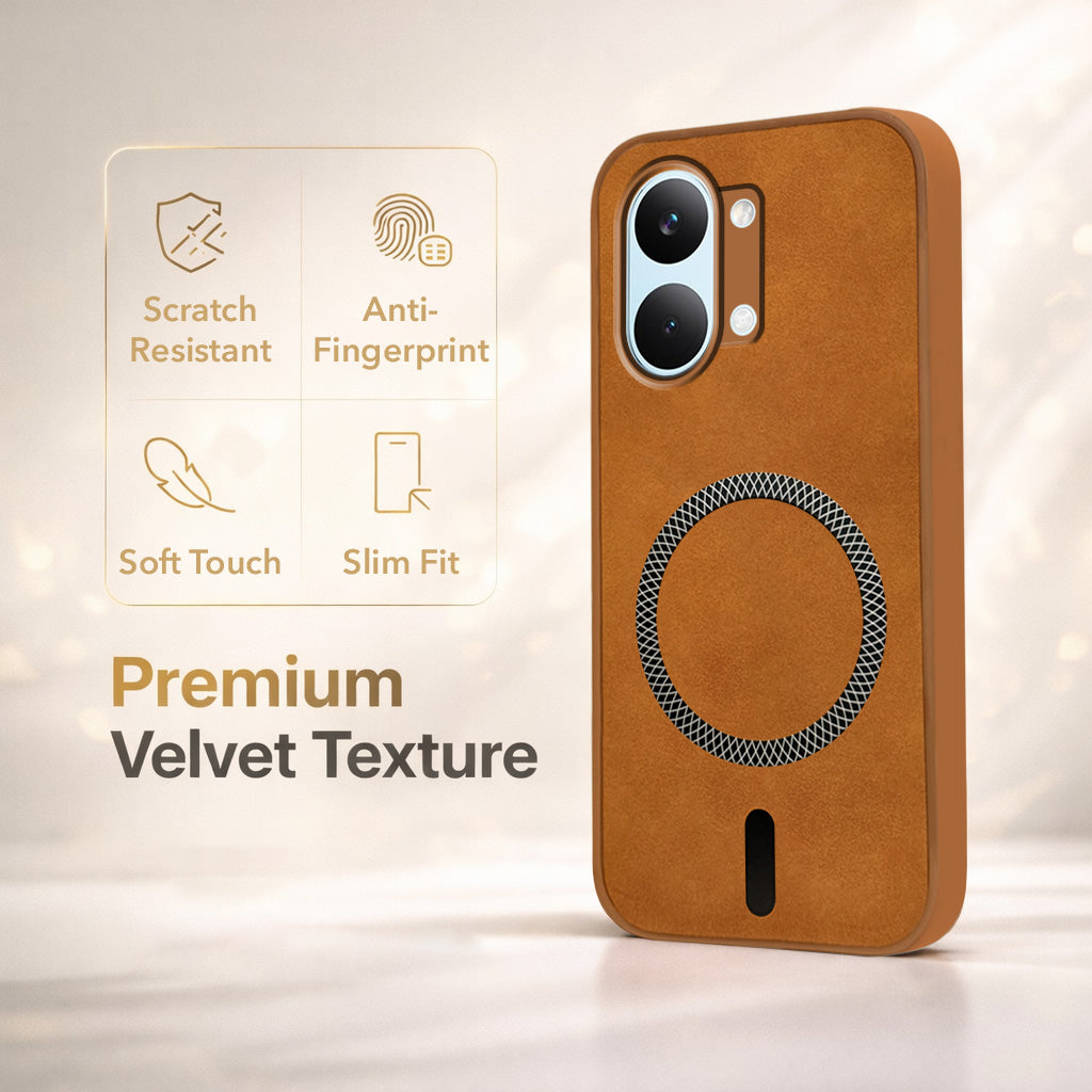 For Poco X8 Pro Max 5G Back Cover Case Leather Finish (MagSafe Compatible Wireless Charging | Soft Touch | Camera Bump Protection)