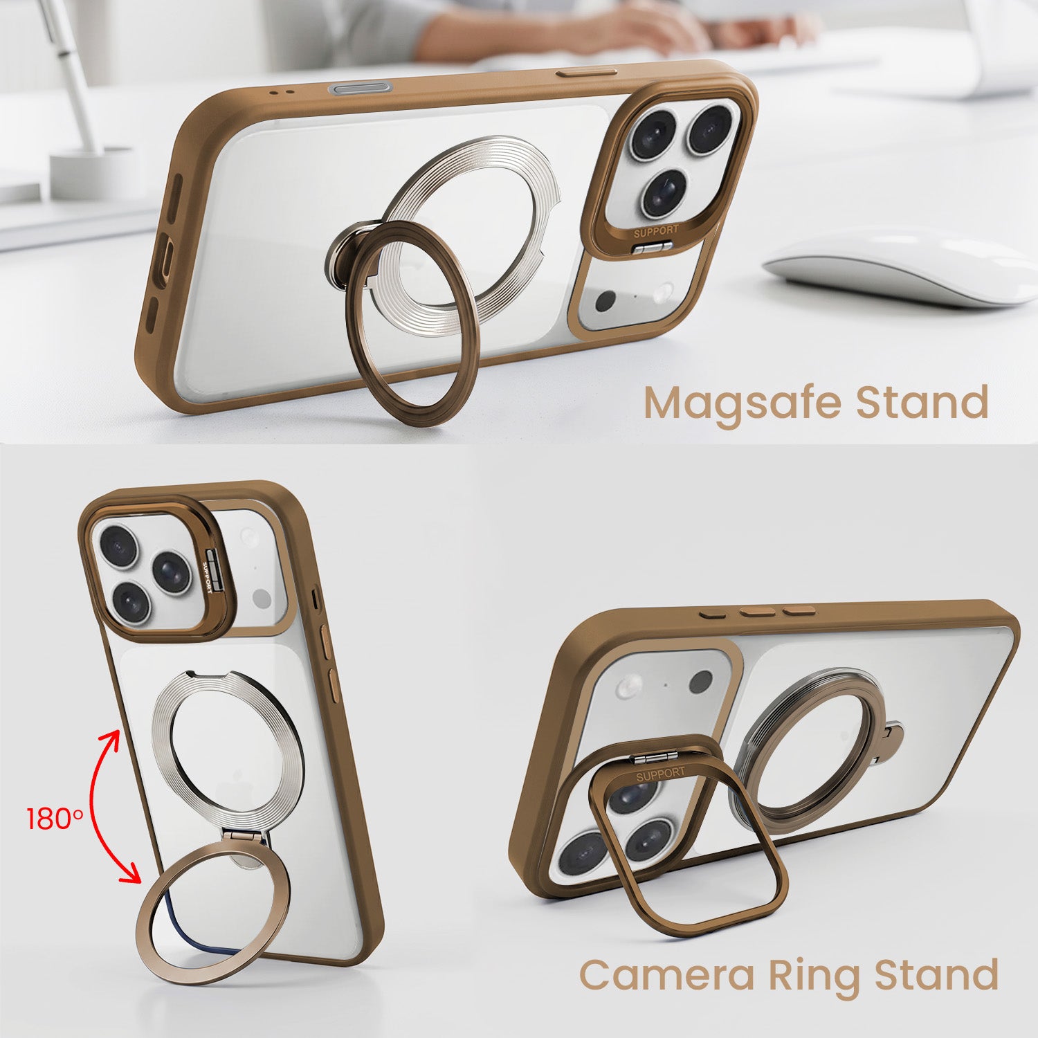 For Apple iPhone 17 Pro Back Cover Case Crystal (Lifetime Anti Yellow | Magnetic Ring Stand | Camera Lens Protection | MagSafe Compatible)