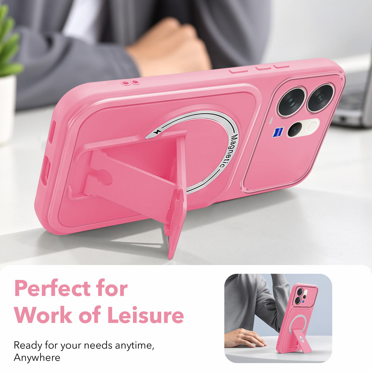 For Vivo V70 | Vivo V70 Elite 5G Back Case Cover Metallic (Hybrid Armor Kickstand | MagSafe Compatible | Camera Protection Shockproof)