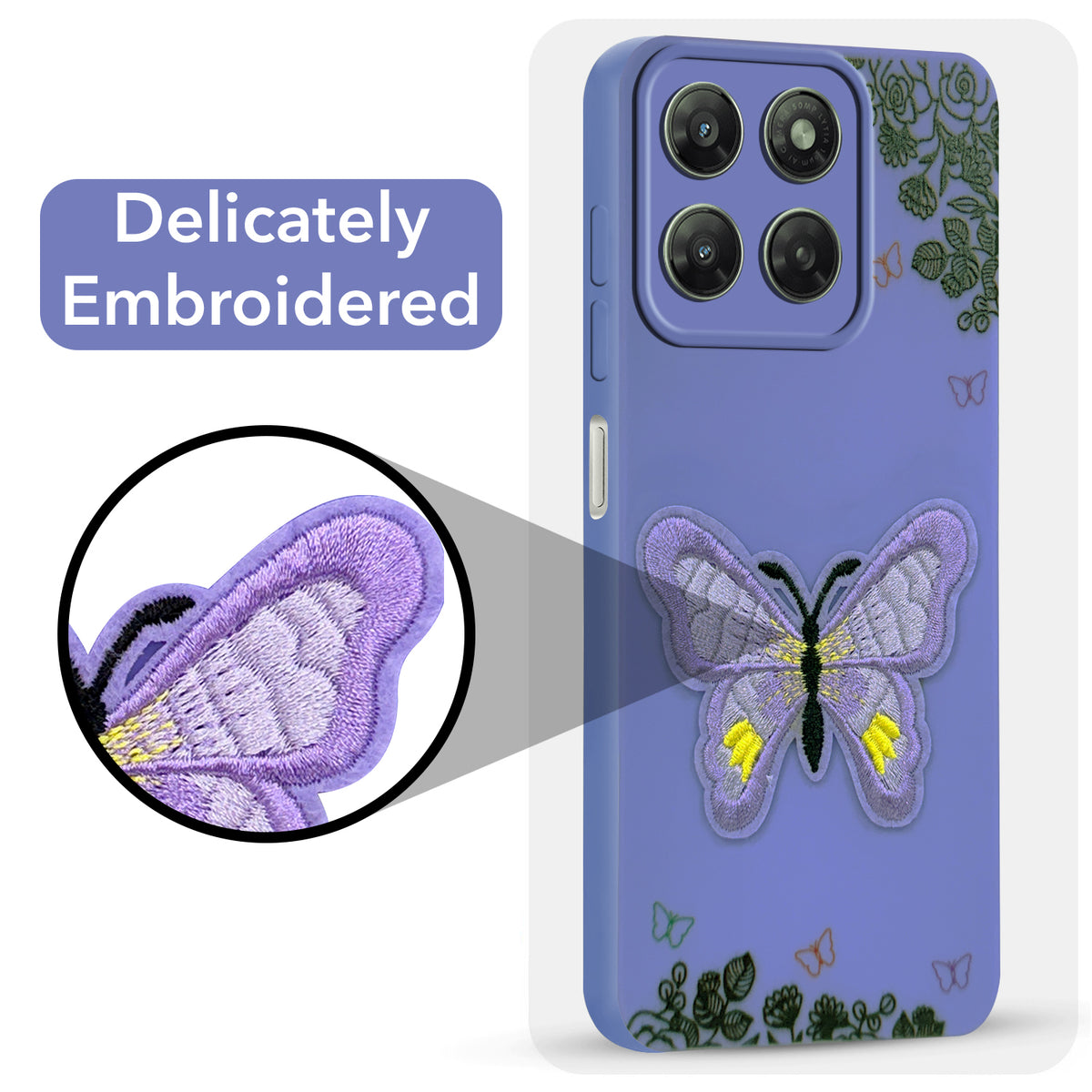 For Motorola Moto G77 Power Back Cover Case (Soft Butterfly Embroidery | Women Teen Girls | Camera Protection| Matte Silicone)