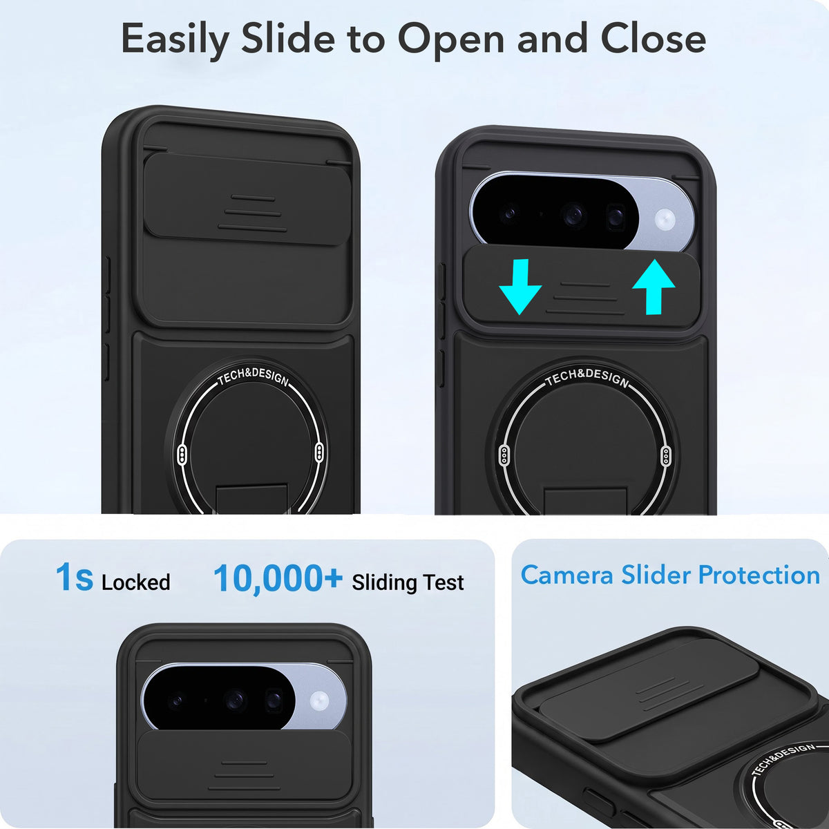 For Google Pixel 10 Back Case Cover Metallic (Hybrid Armor Kickstand | Sliding Shutter Camera Protection | MagSafe Compatible)