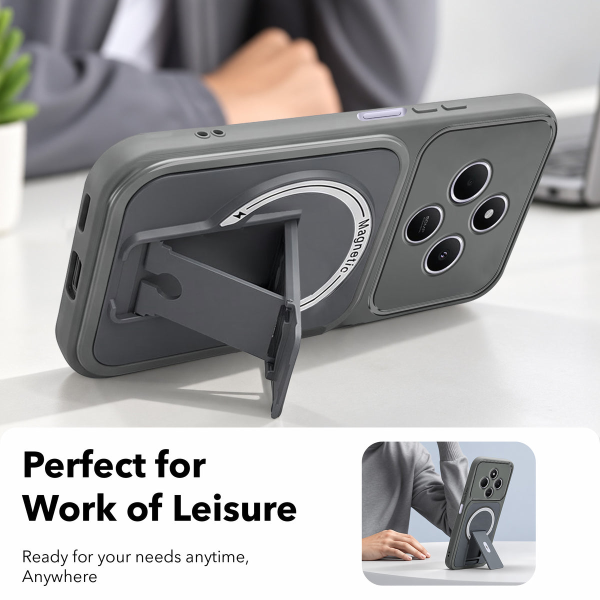 For Redmi A4 5G | Xiaomi Redmi 14C Back Case Cover Metallic (Hybrid Armor Kickstand | MagSafe Compatible | Camera Protection Shockproof)