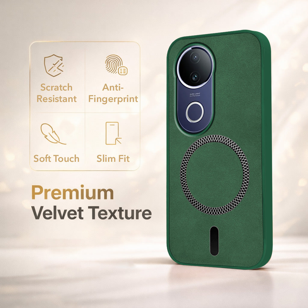 For Vivo T4R Back Cover Case Leather Finish (MagSafe Compatible Wireless Charging | Soft Touch | Camera Bump Protection)
